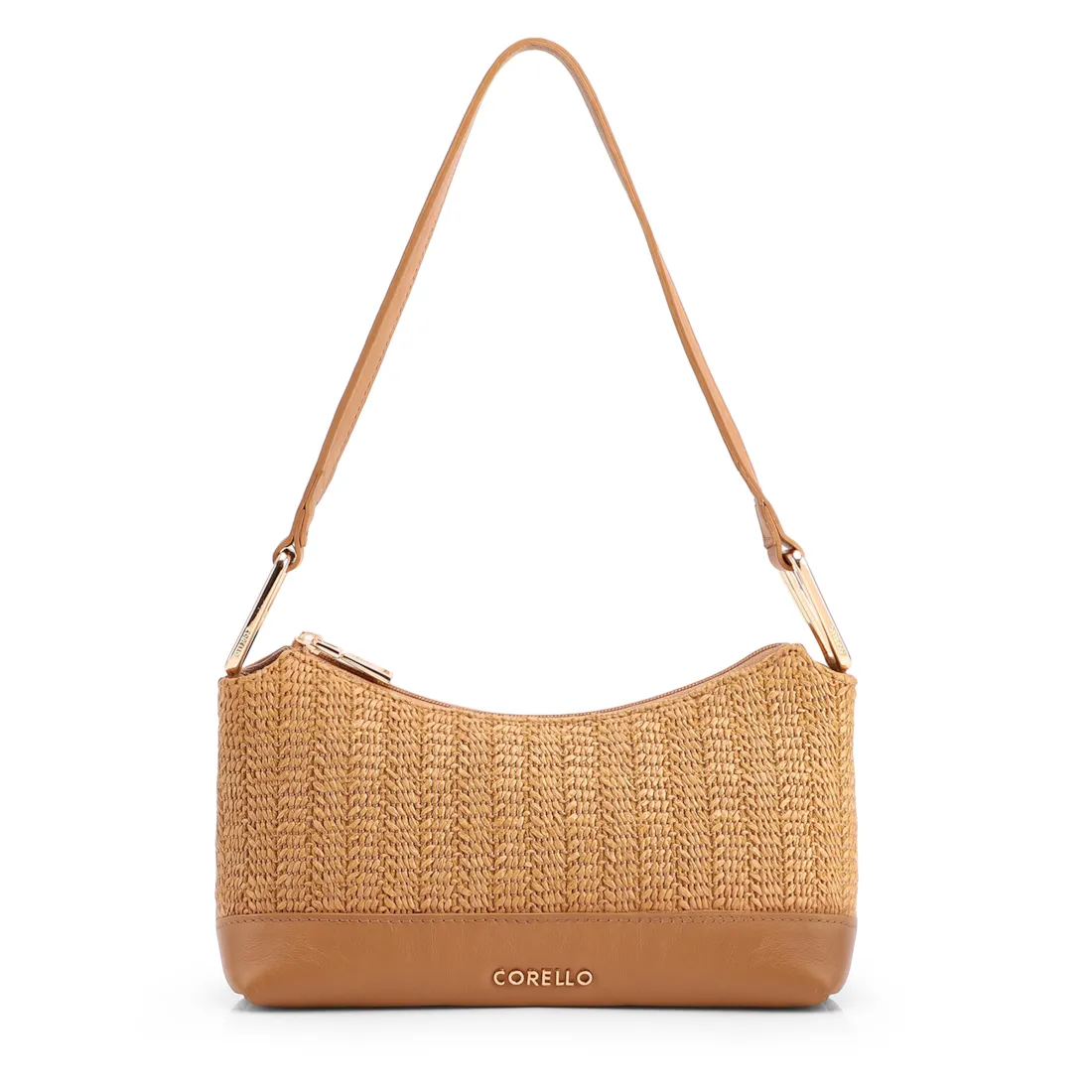 Bolsa De Ombro Pequena Couro/Alt Marrom Claro Tramado Rustico