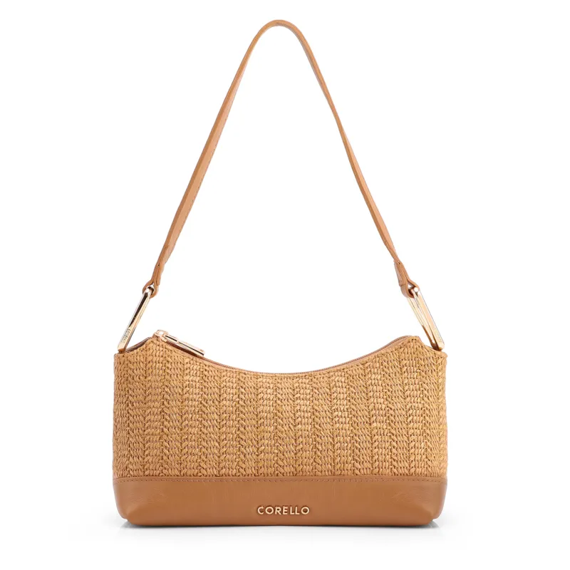 Bolsa De Ombro Pequena Couro/Alt Marrom Claro Tramado Rustico