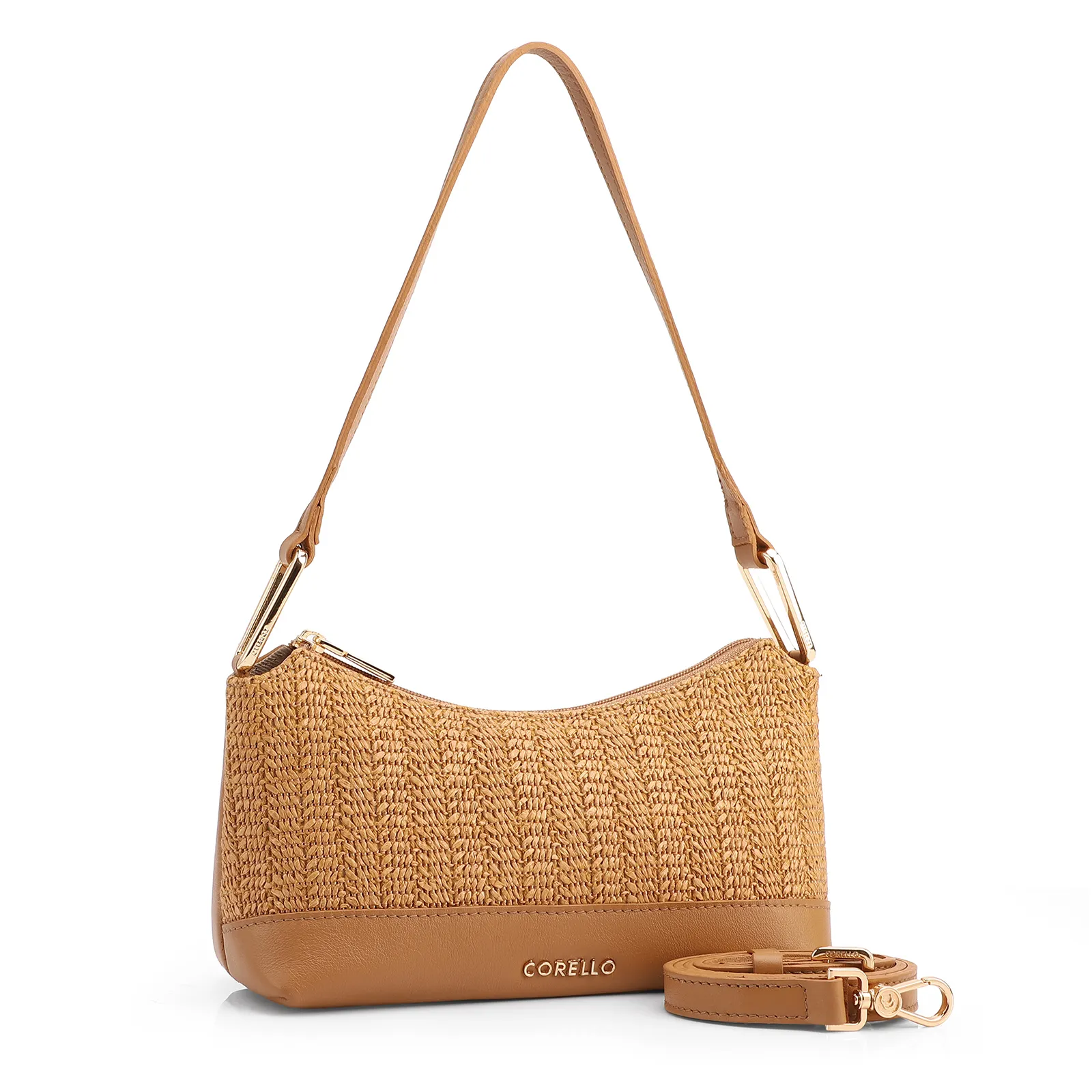 Bolsa De Ombro Pequena Couro/Alt Marrom Claro Tramado Rustico