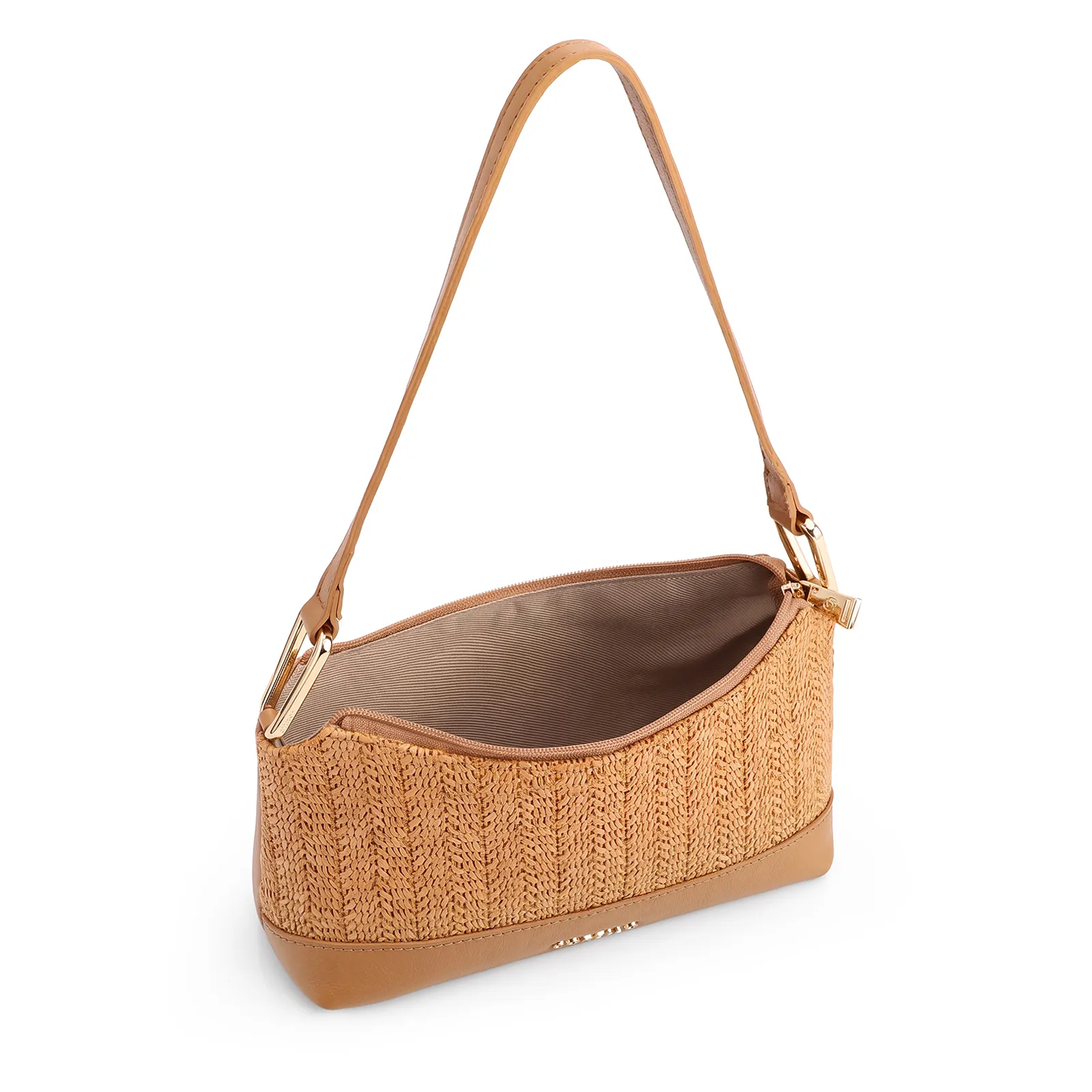 Bolsa De Ombro Pequena Couro/Alt Marrom Claro Tramado Rustico