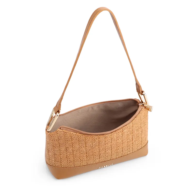 Bolsa De Ombro Pequena Couro/Alt Marrom Claro Tramado Rustico - foto 4