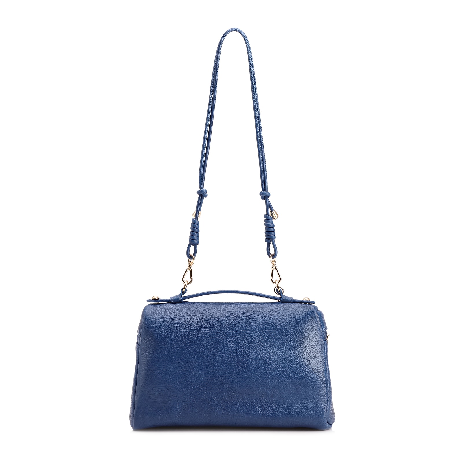 Bolsa De Ombro Pequena Couro Antique Azul Zíper Frontal