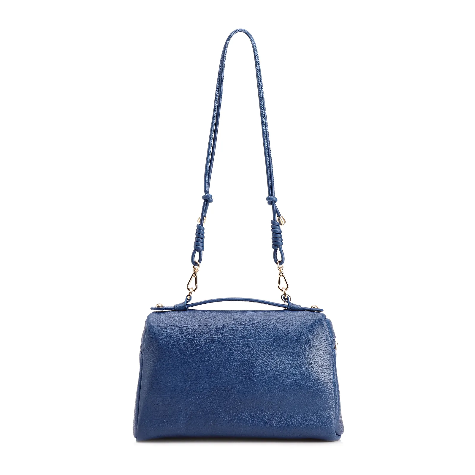 Bolsa De Ombro Pequena Couro Antique Azul Zíper Frontal