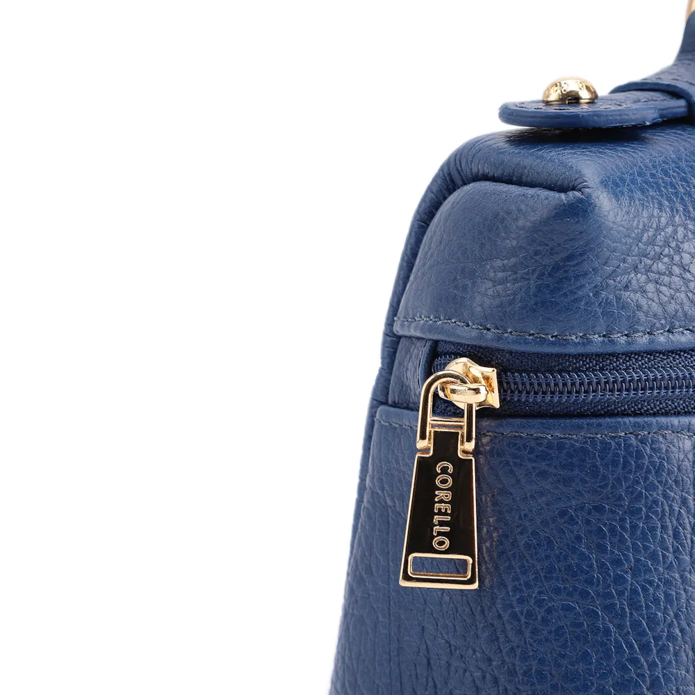  Bolsa De Ombro Pequena Couro Antique Azul Zíper Frontal - imagem 5