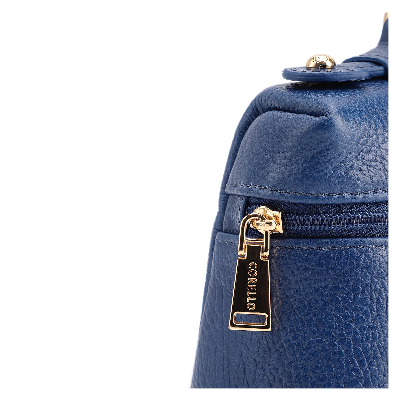 Bolsa De Ombro Pequena Couro Antique Azul Zíper Frontal