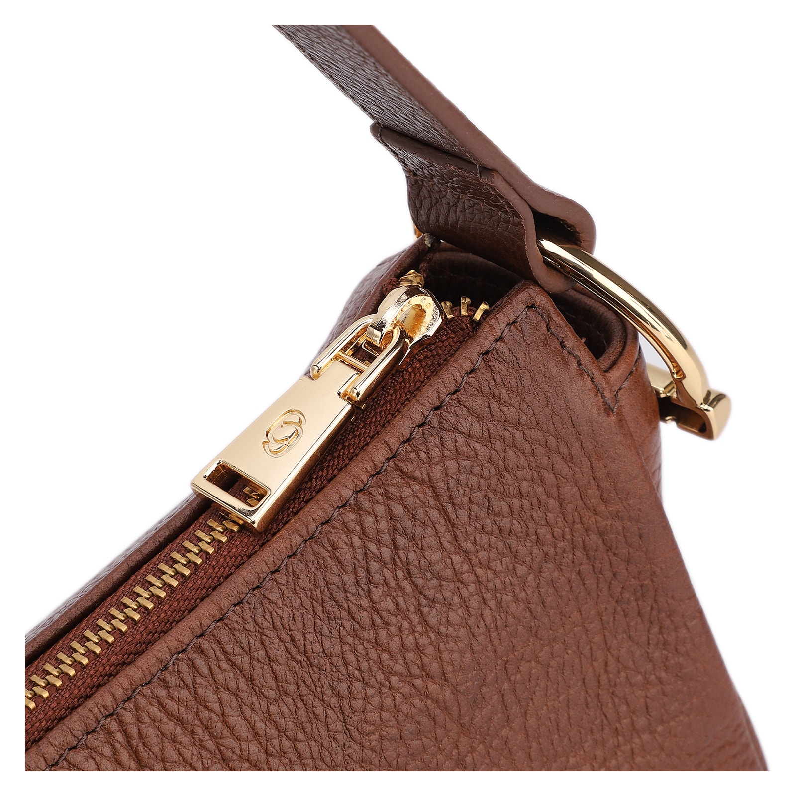Bolsa De Ombro Pequena Couro Antique Marrom Bridão Dourado Lateral