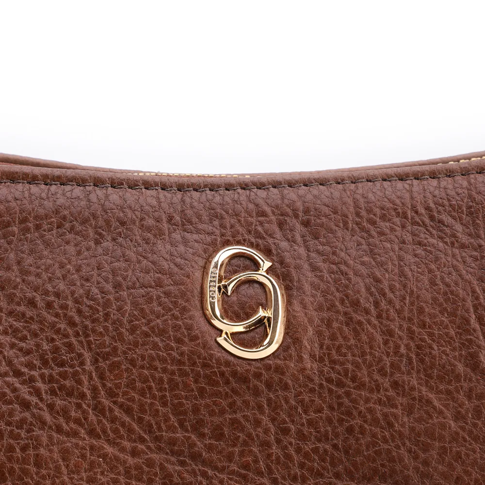 Bolsa De Ombro Pequena Couro Antique Marrom Bridão Dourado Lateral - imagem 5