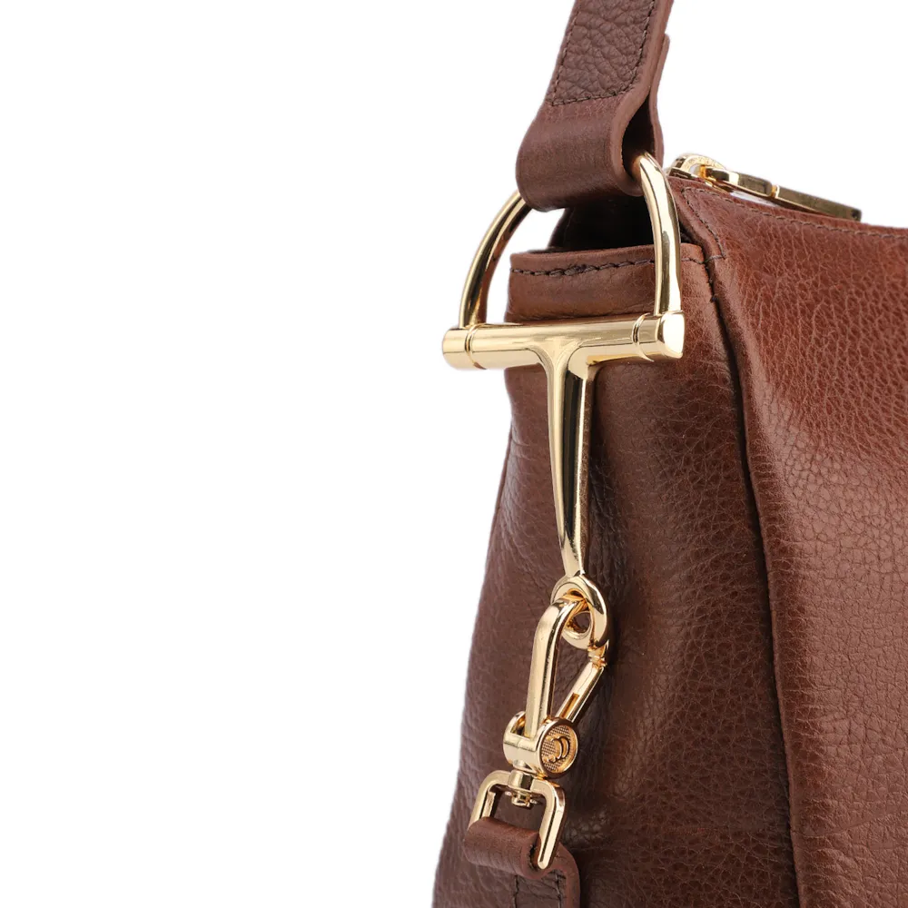 Bolsa De Ombro Pequena Couro Antique Marrom Bridão Dourado Lateral - imagem 6