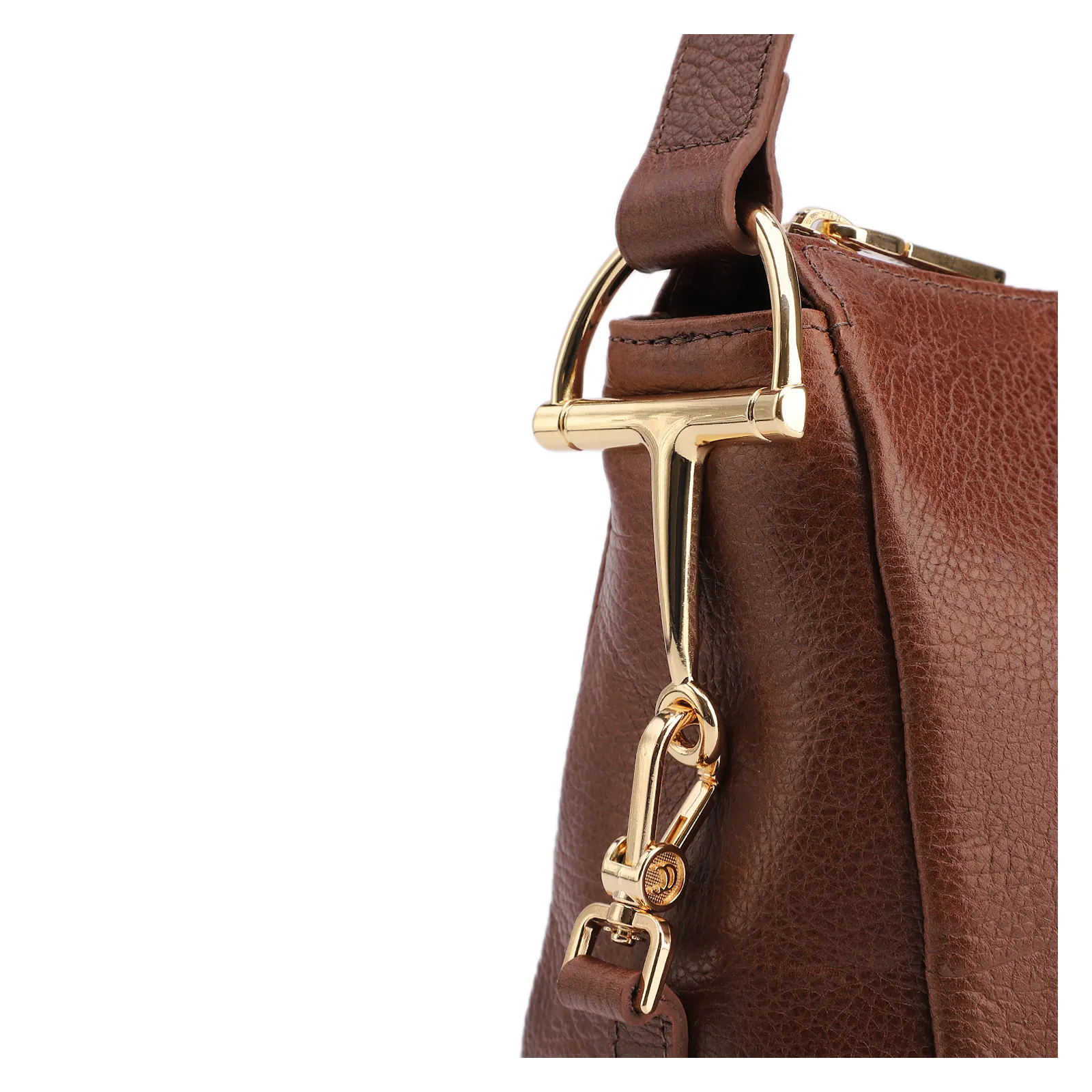 Bolsa De Ombro Pequena Couro Antique Marrom Bridão Dourado Lateral