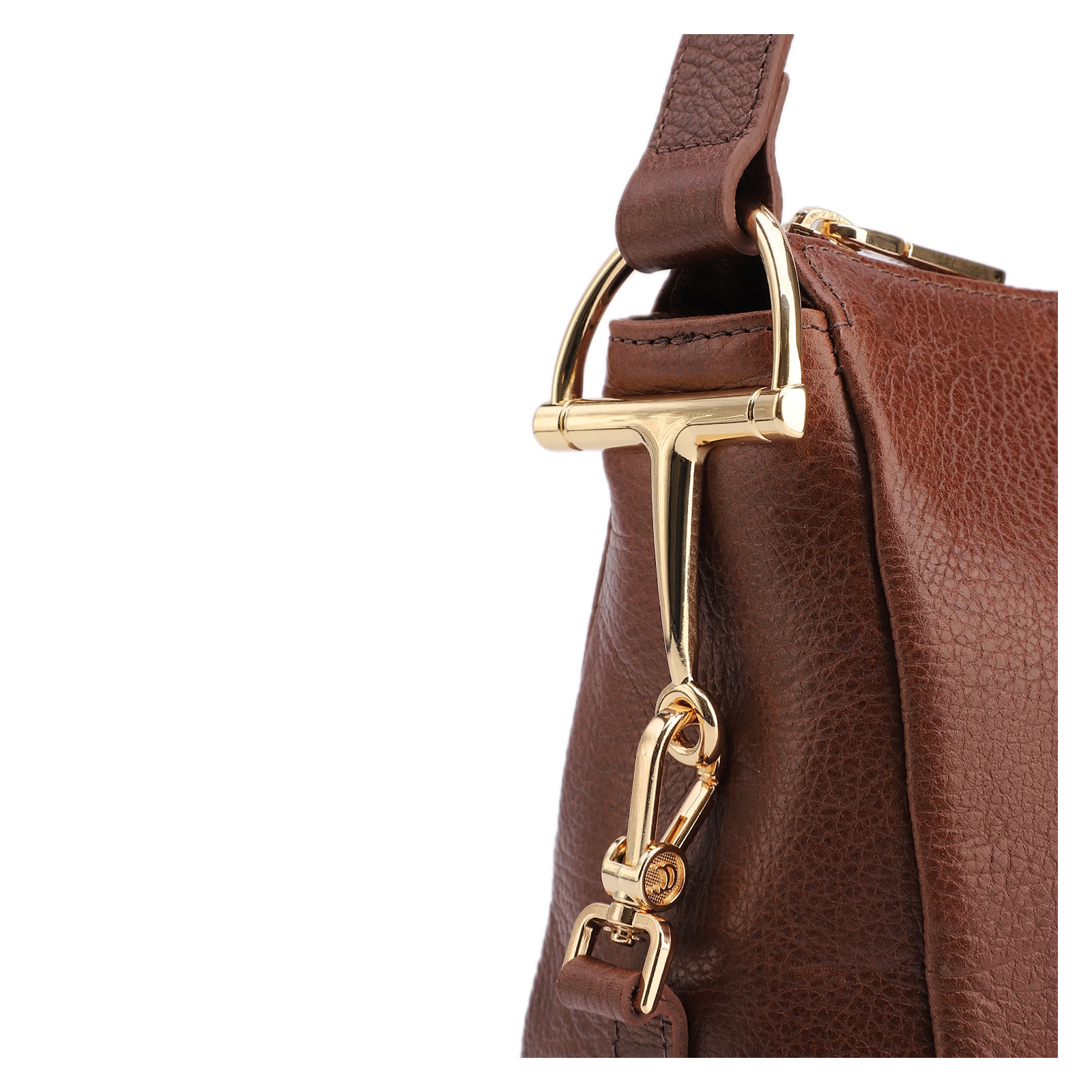 Bolsa De Ombro Pequena Couro Antique Marrom Bridão Dourado Lateral
