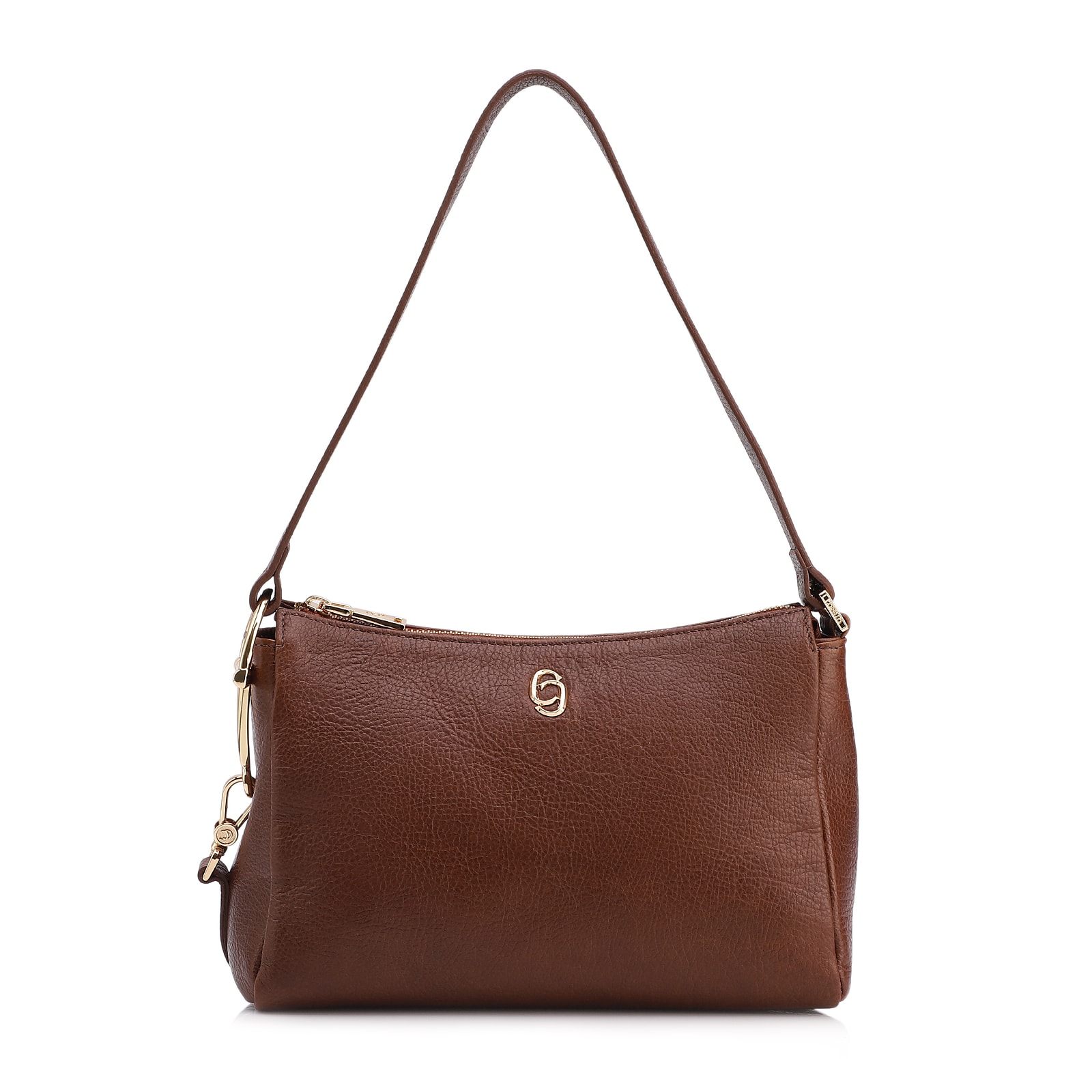 Bolsa De Ombro Pequena Couro Antique Marrom Bridão Dourado Lateral
