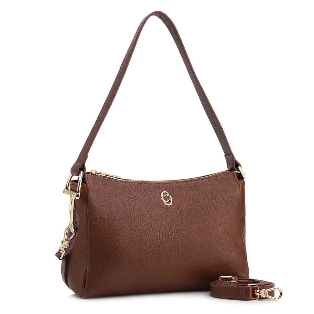 Bolsa De Ombro Pequena Couro Antique Marrom Bridão Dourado Lateral - imagem 2