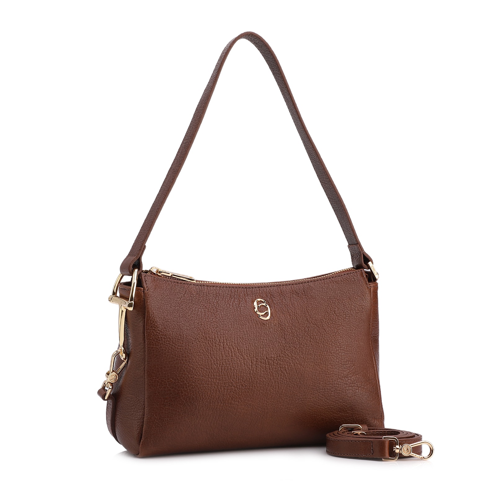 Bolsa De Ombro Pequena Couro Antique Marrom Bridão Dourado Lateral