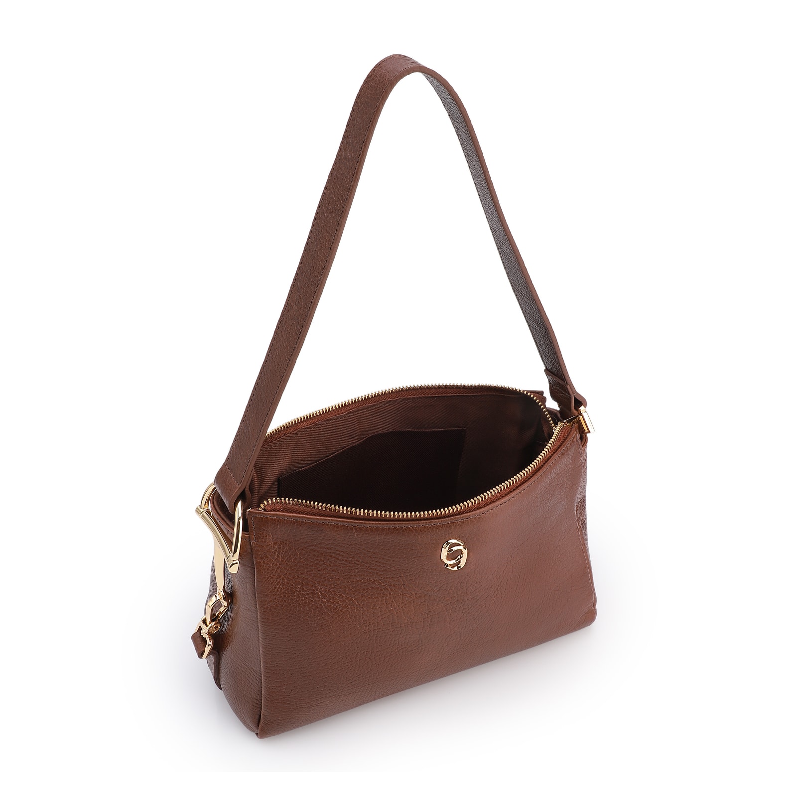 Bolsa De Ombro Pequena Couro Antique Marrom Bridão Dourado Lateral