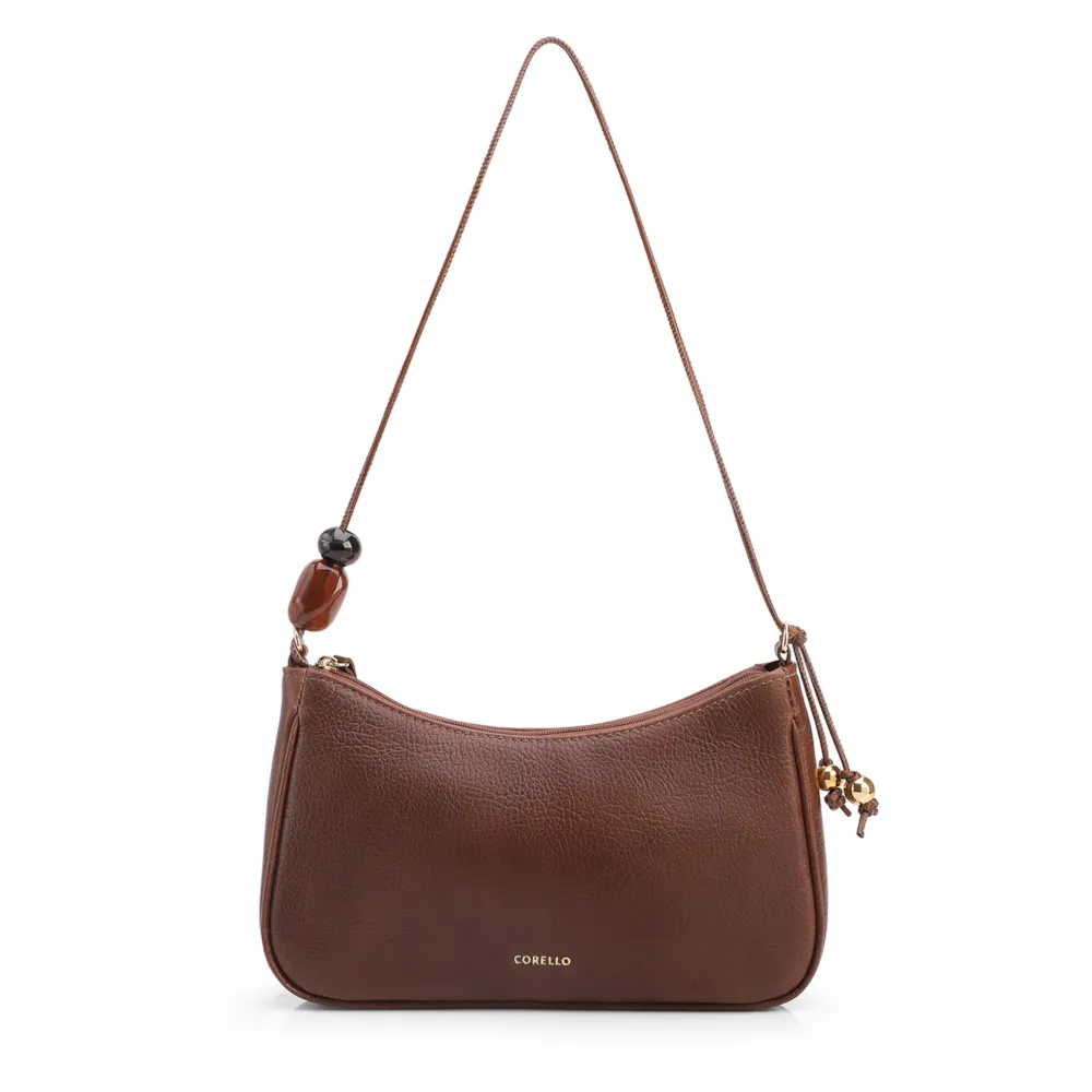 Bolsa De Ombro Pequena Couro Antique Marrom Pedras Laterais