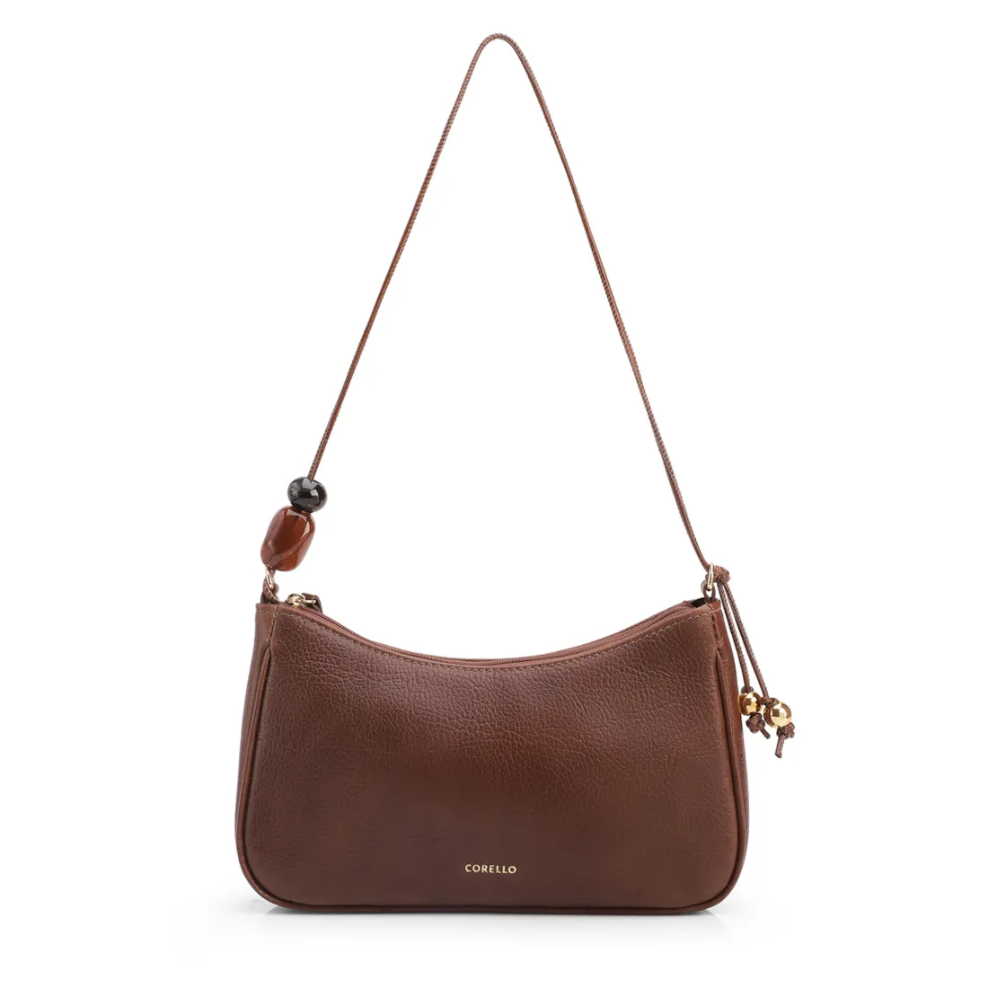 Bolsa De Ombro Pequena Couro Antique Marrom Pedras Laterais