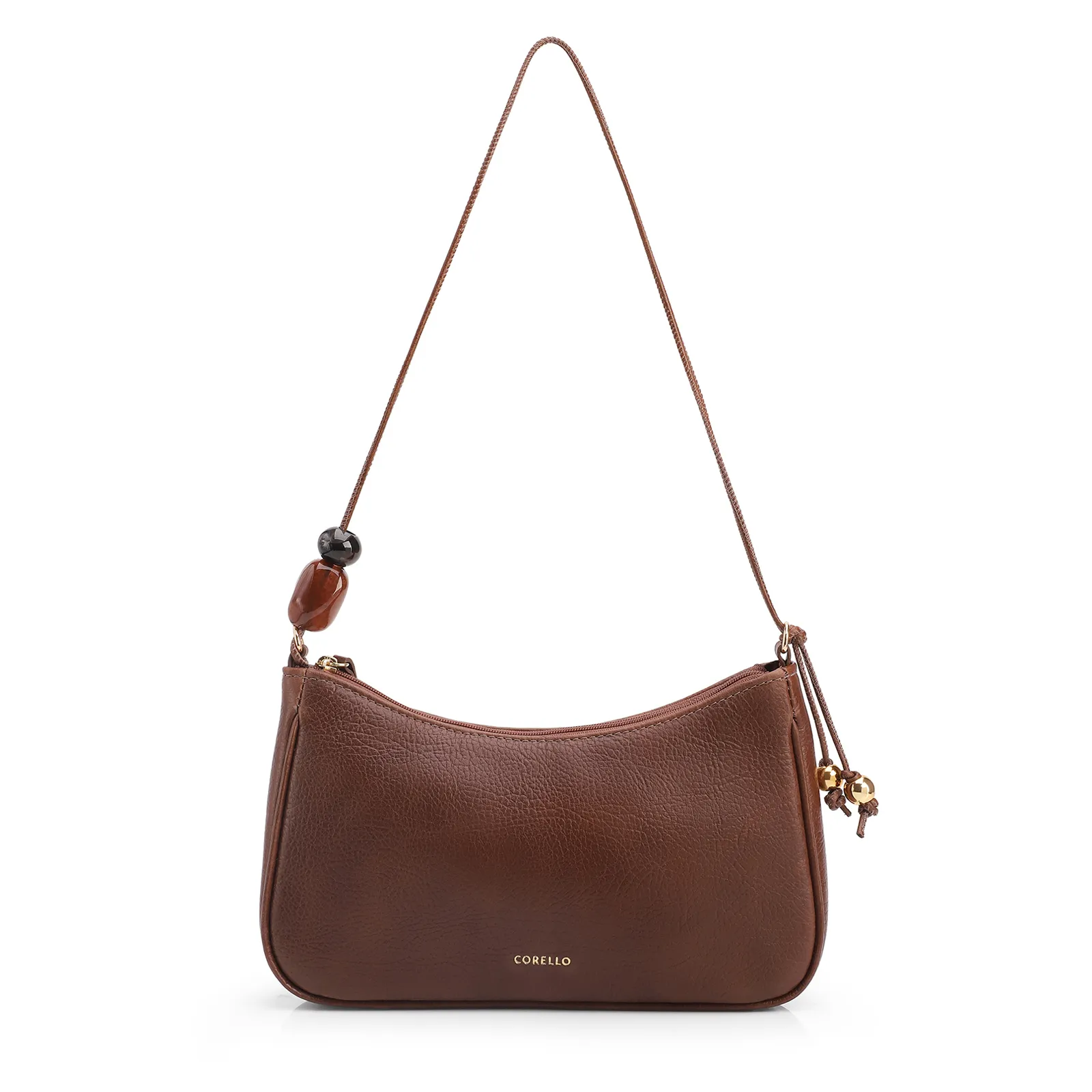 Bolsa De Ombro Pequena Couro Antique Marrom Pedras Laterais