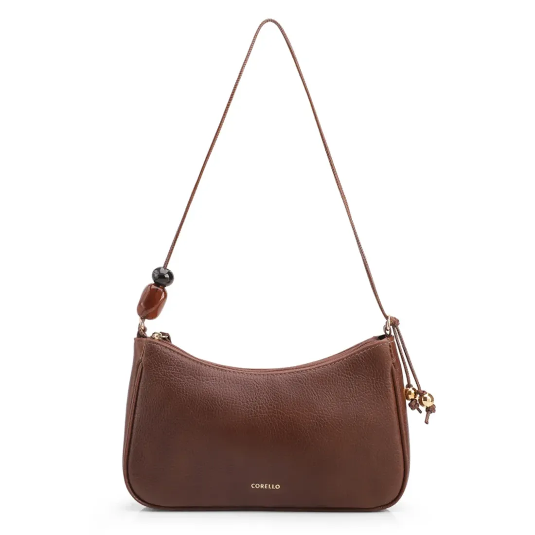 Bolsa De Ombro Pequena Couro Antique Marrom Pedras Laterais