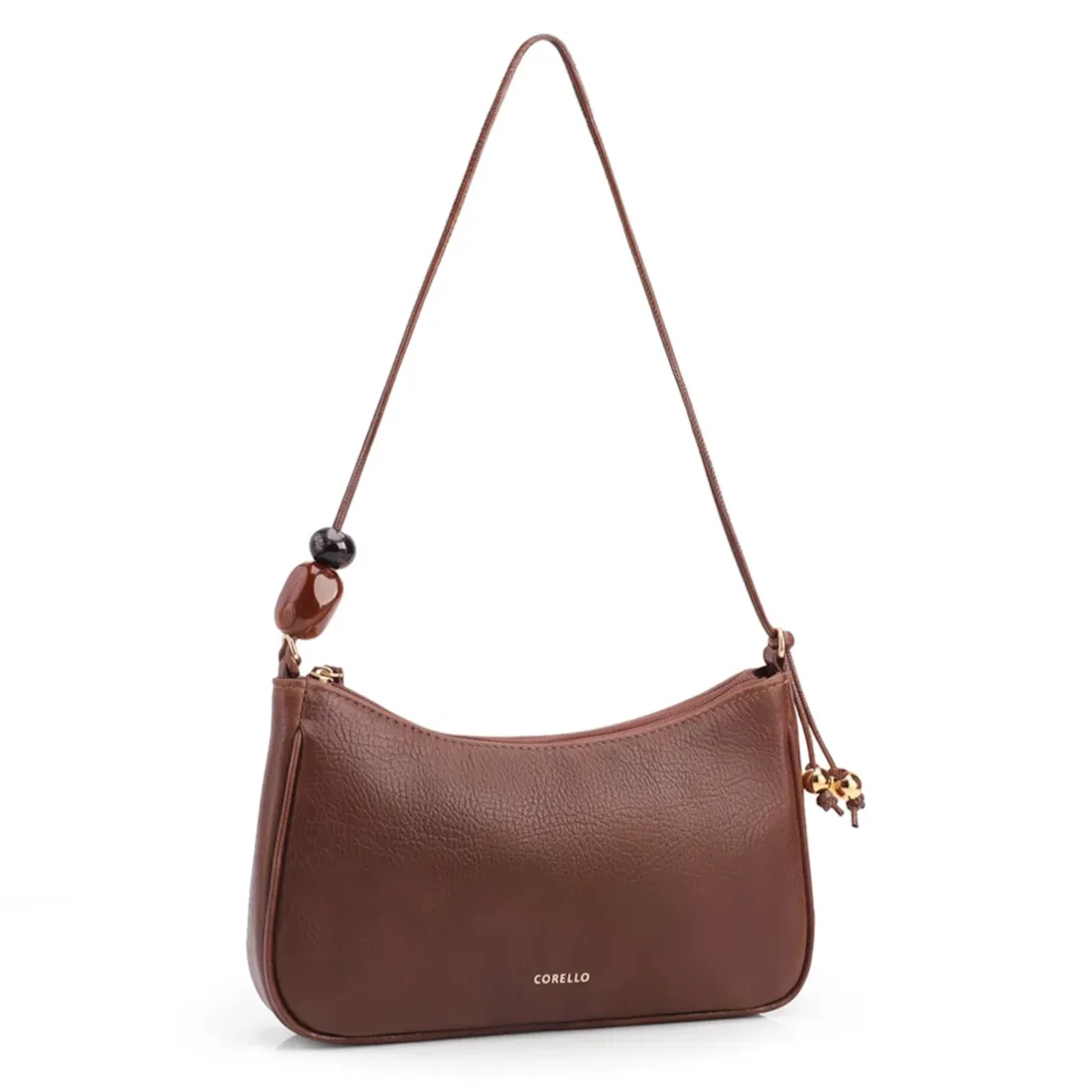 Bolsa De Ombro Pequena Couro Antique Marrom Pedras Laterais - foto 3