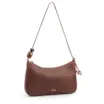 Bolsa De Ombro Pequena Couro Antique Marrom Pedras Laterais - imagem 2