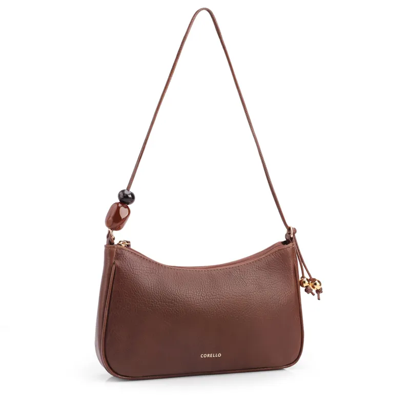 Bolsa De Ombro Pequena Couro Antique Marrom Pedras Laterais - foto 2