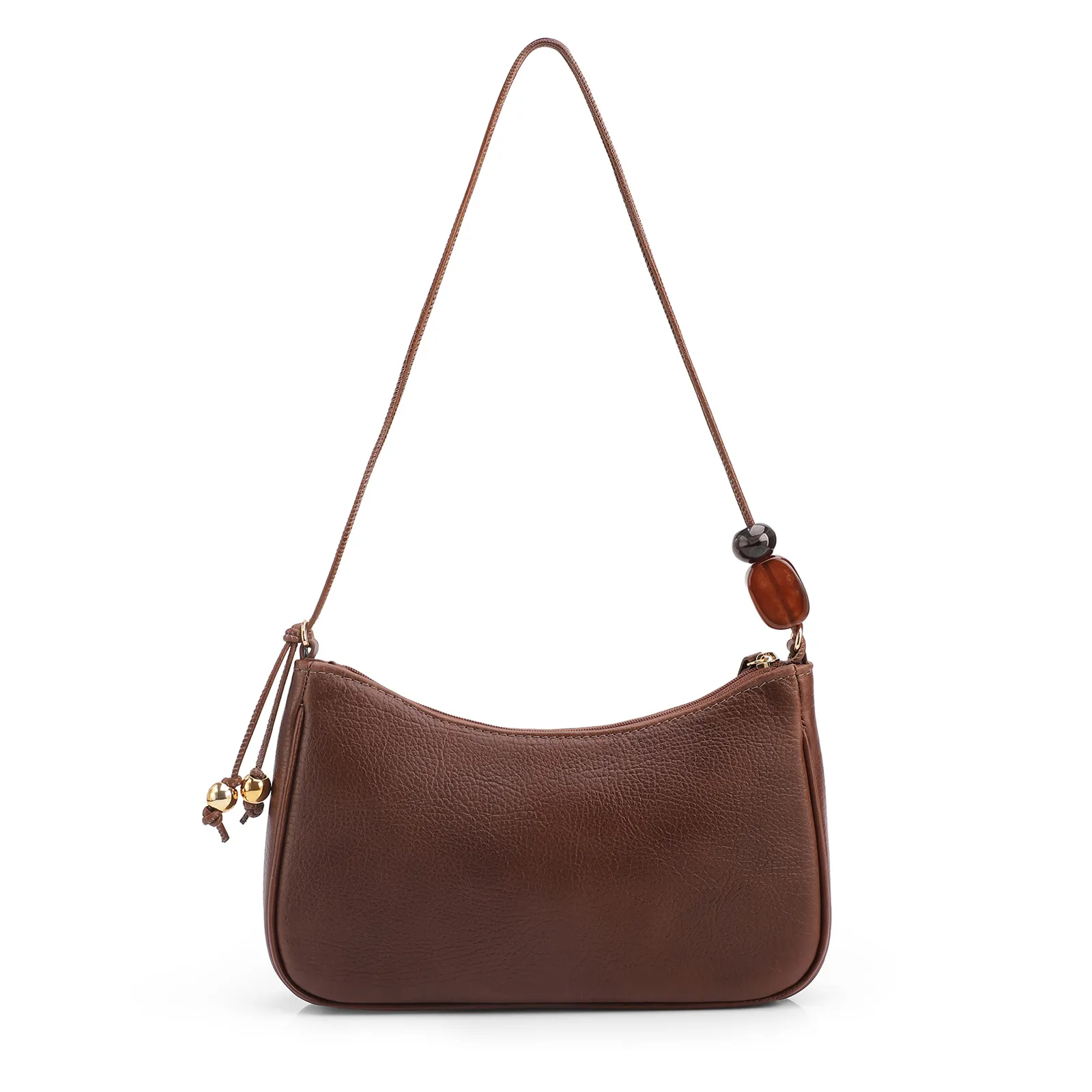 Bolsa De Ombro Pequena Couro Antique Marrom Pedras Laterais