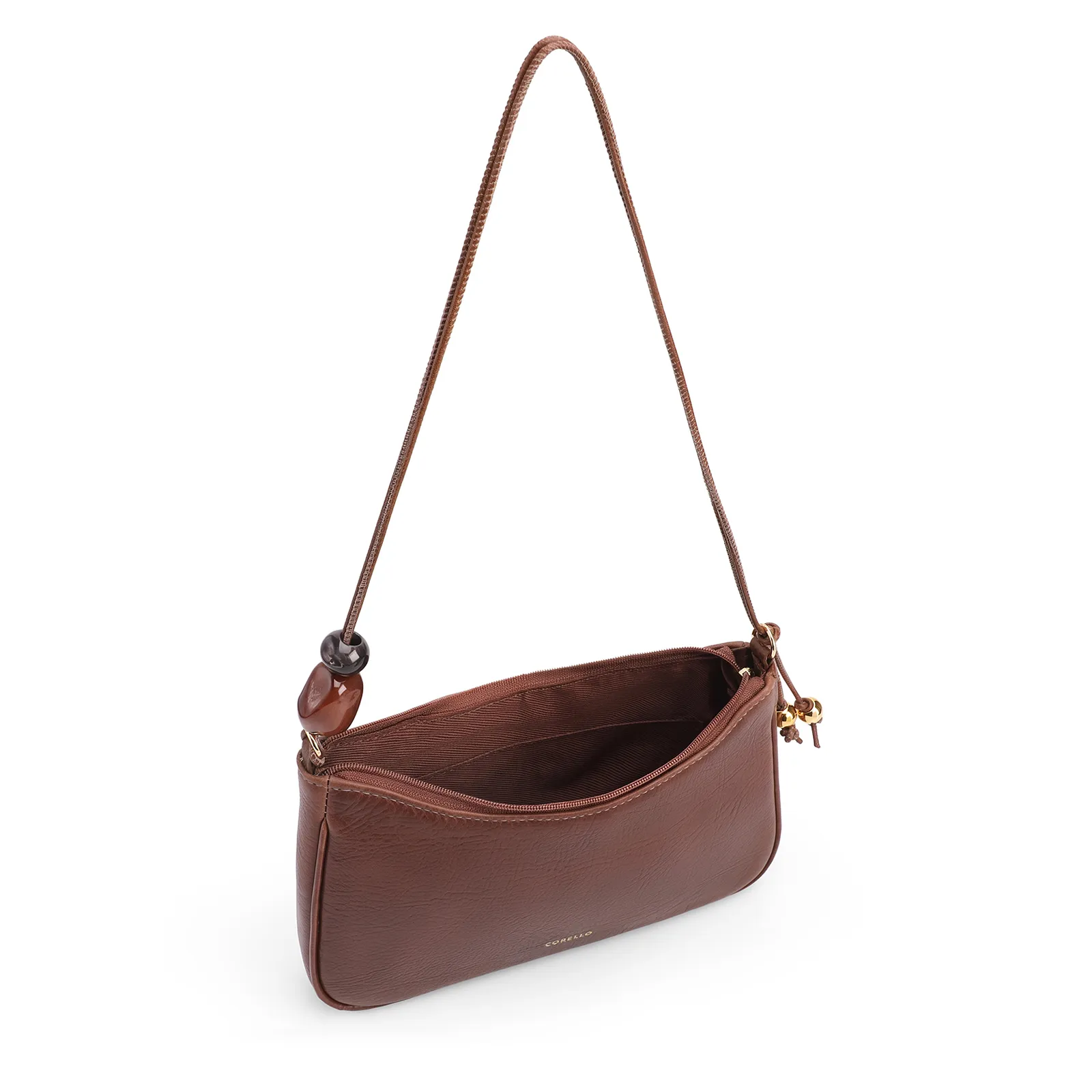 Bolsa De Ombro Pequena Couro Antique Marrom Pedras Laterais