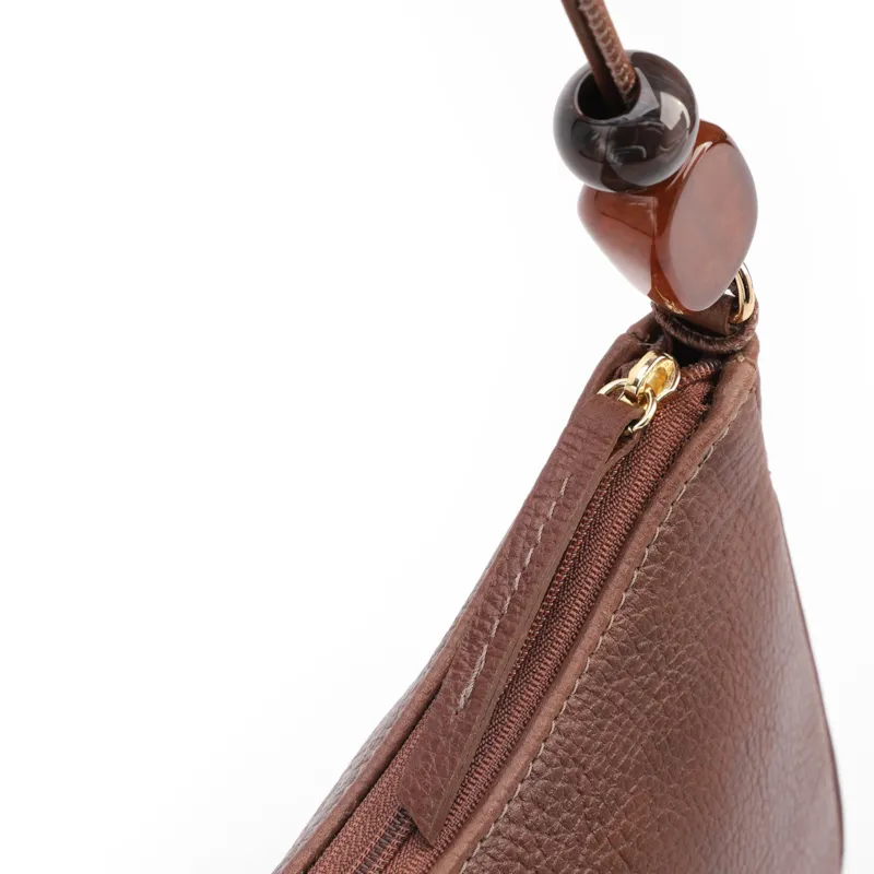 Bolsa De Ombro Pequena Couro Antique Marrom Pedras Laterais - foto 5