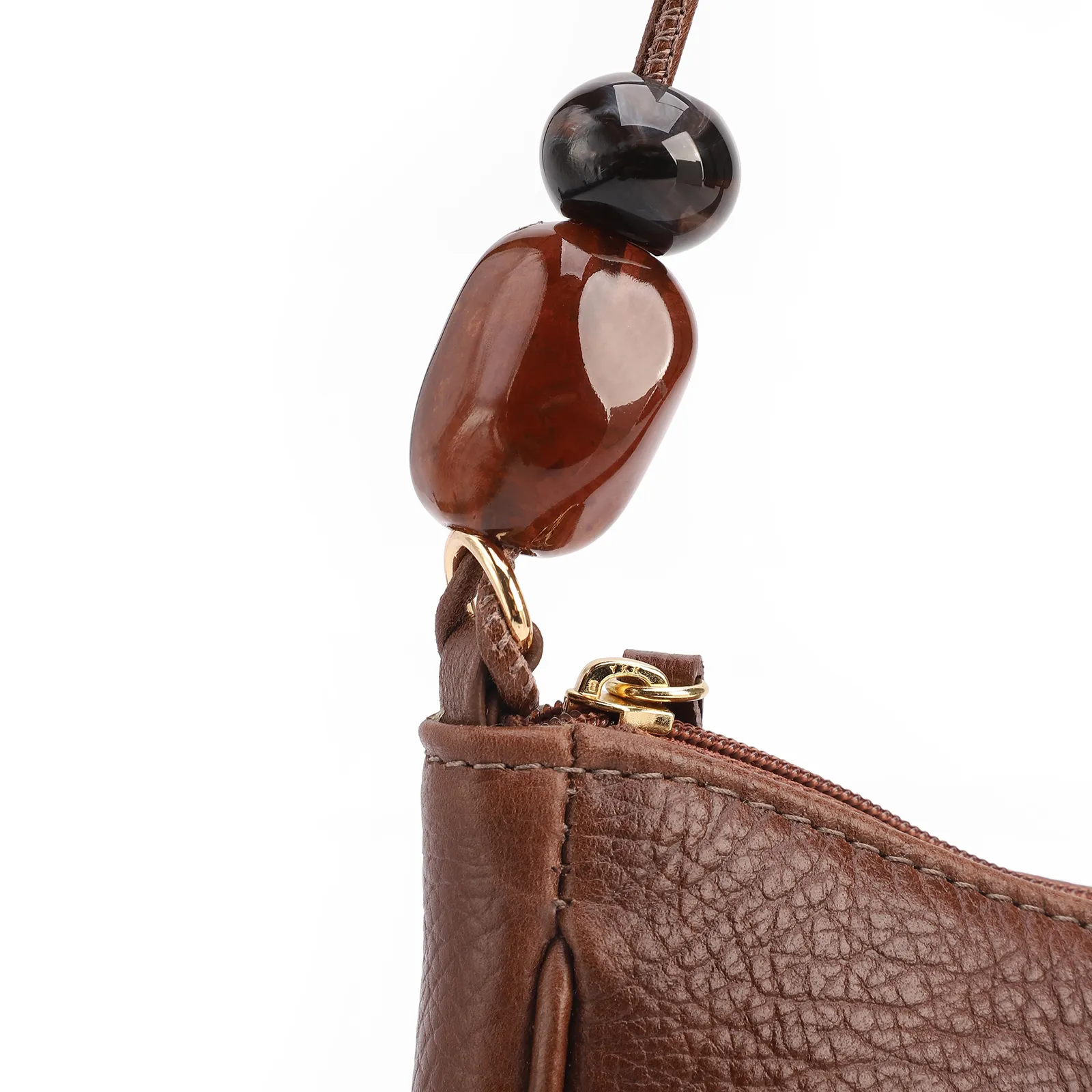 Bolsa De Ombro Pequena Couro Antique Marrom Pedras Laterais