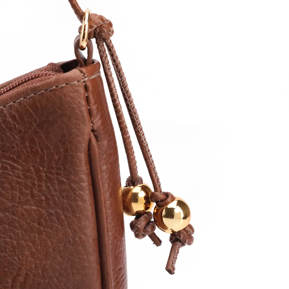 Bolsa De Ombro Pequena Couro Antique Marrom Pedras Laterais - imagem 7