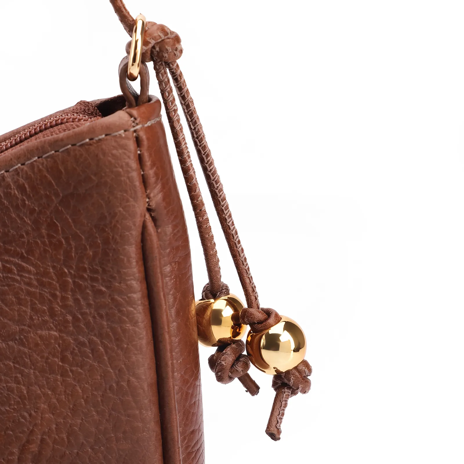Bolsa De Ombro Pequena Couro Antique Marrom Pedras Laterais