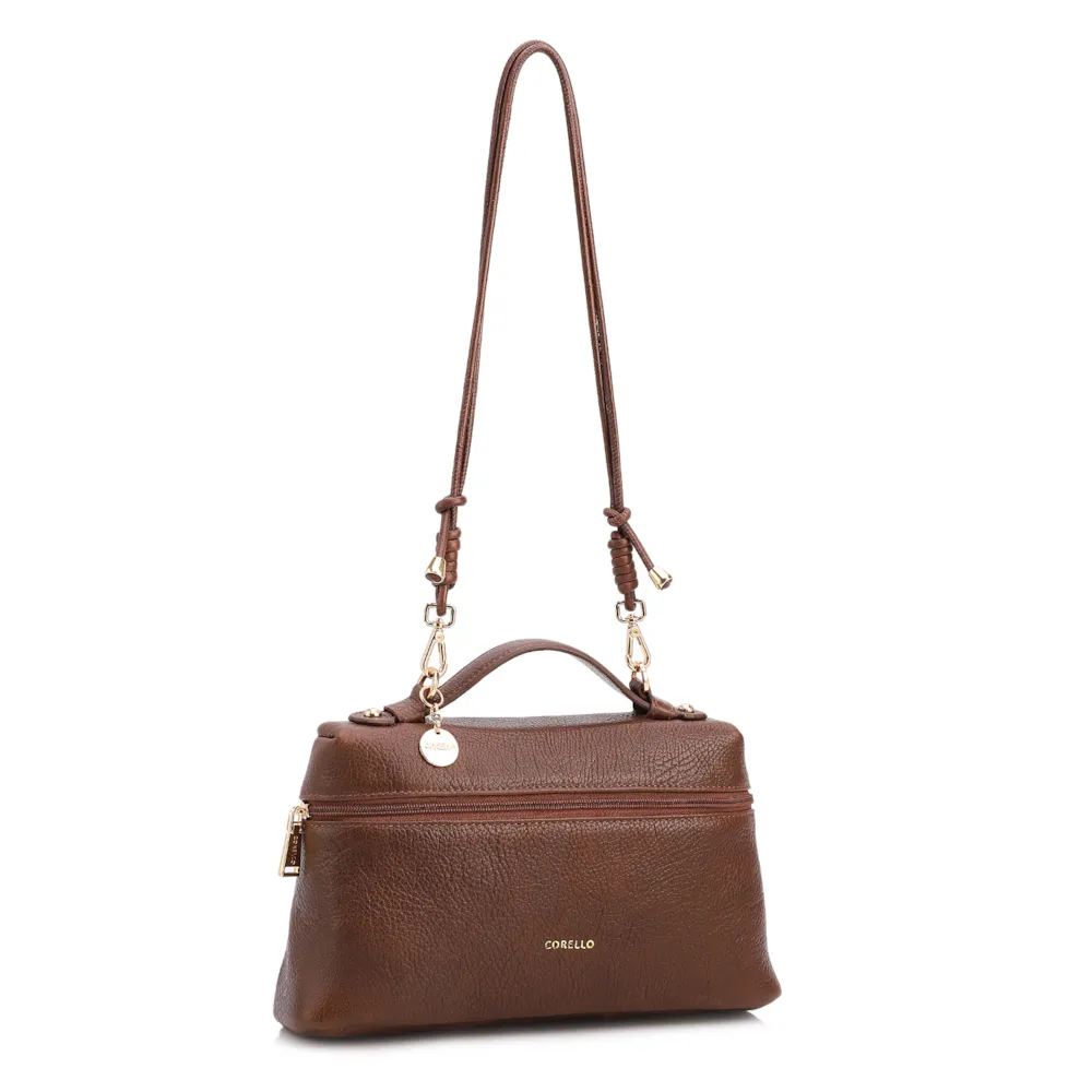  Bolsa De Ombro Pequena Couro Antique Marrom Zíper Frontal - imagem 2