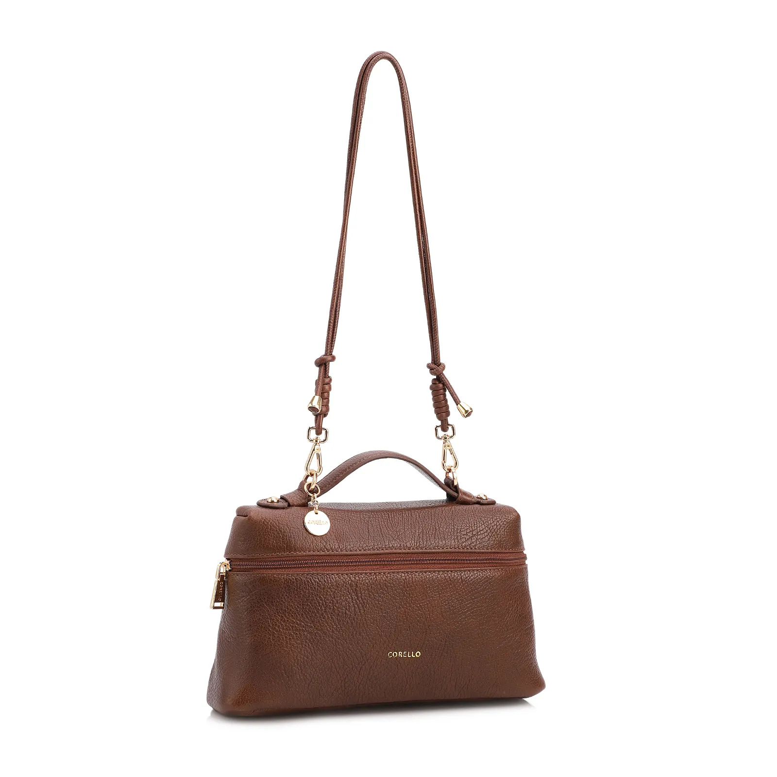  Bolsa De Ombro Pequena Couro Antique Marrom Zíper Frontal