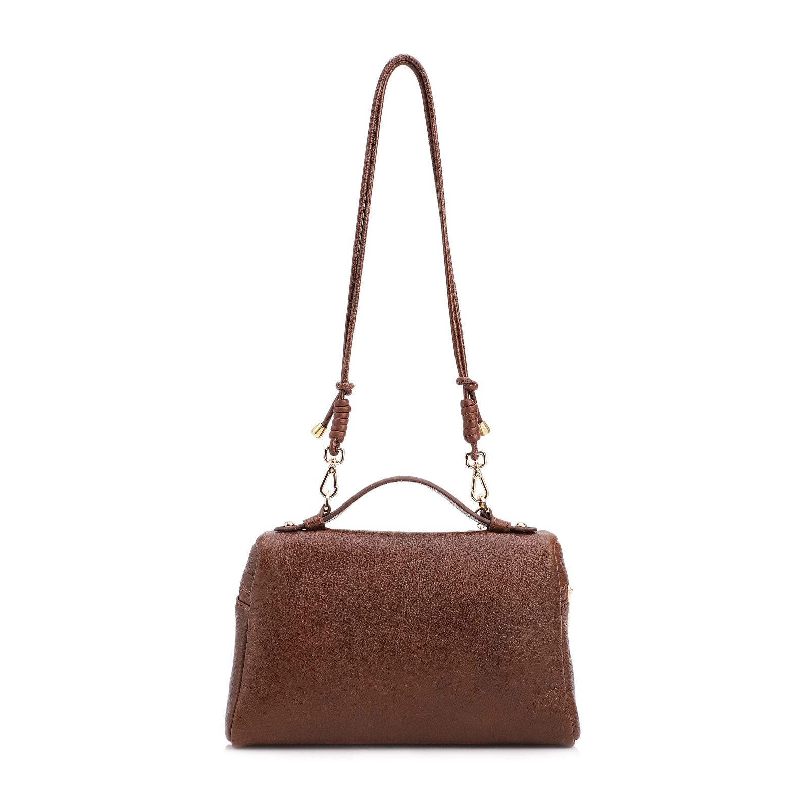 Bolsa De Ombro Pequena Couro Antique Marrom Zíper Frontal