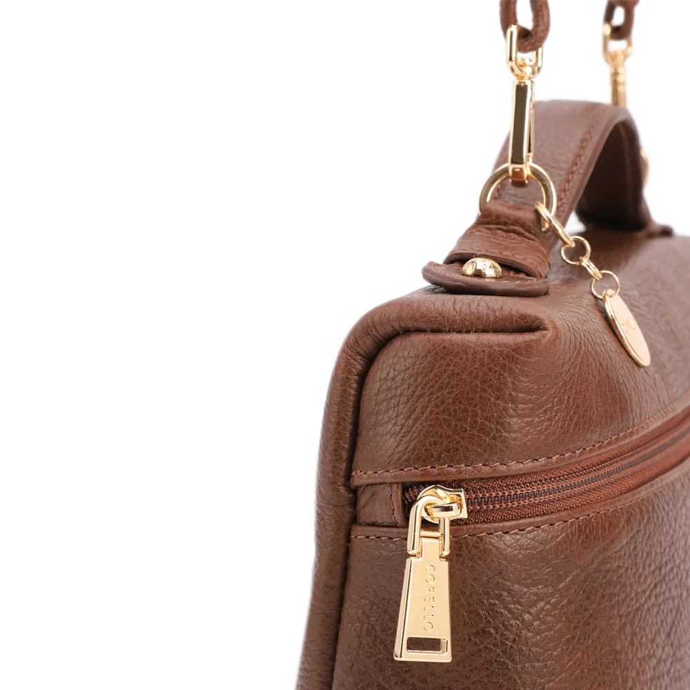 Bolsa De Ombro Pequena Couro Antique Marrom Zíper Frontal - imagem 6