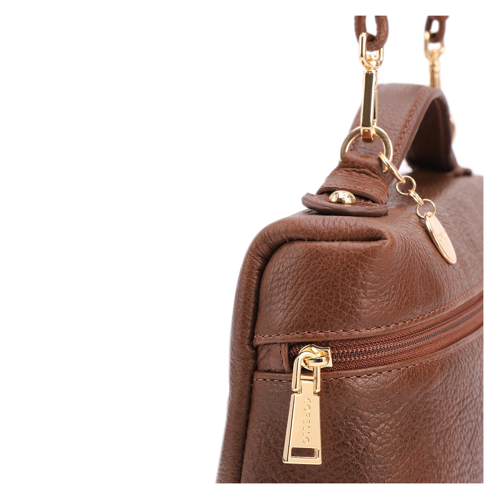Bolsa De Ombro Pequena Couro Antique Marrom Zíper Frontal