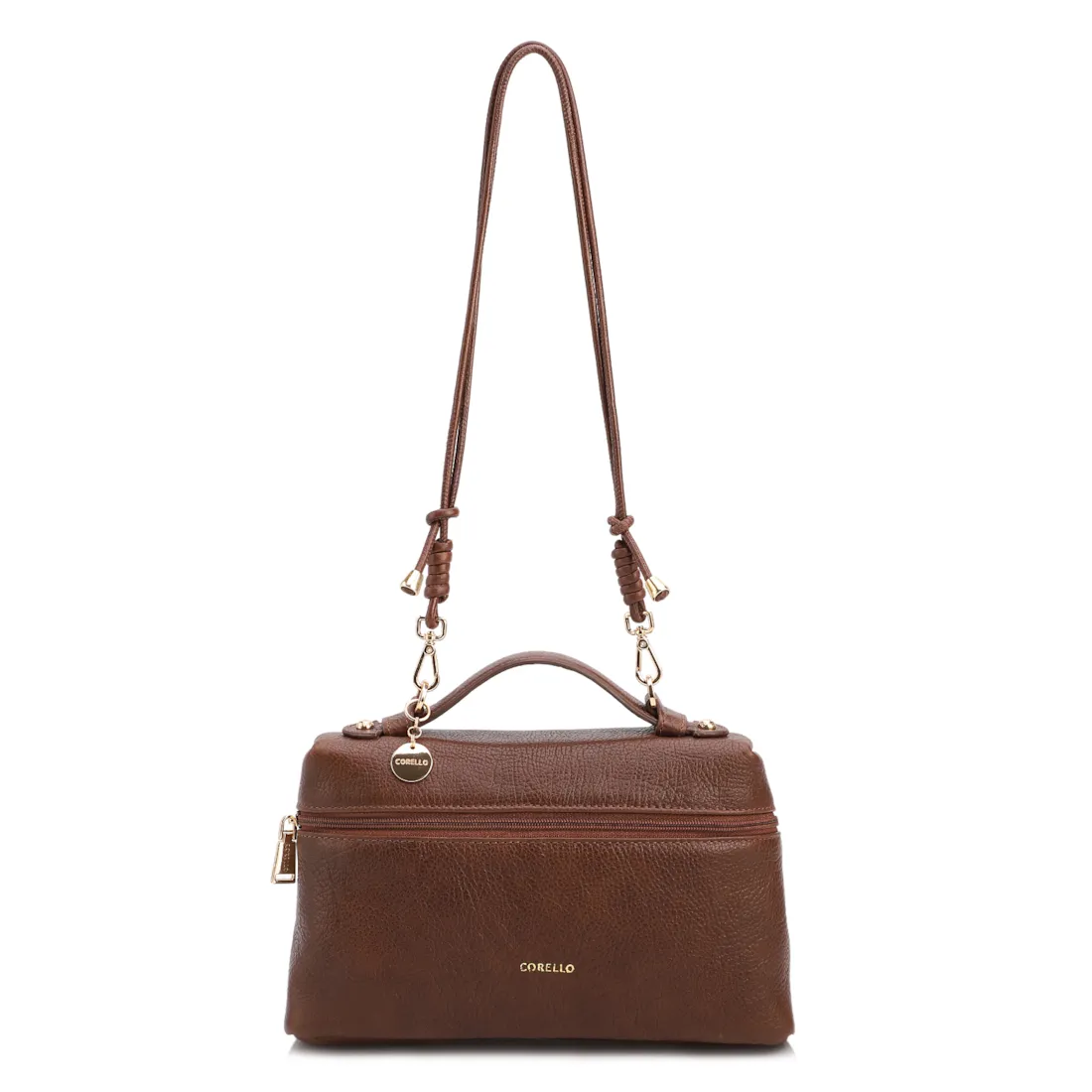  Bolsa De Ombro Pequena Couro Antique Marrom Zíper Frontal