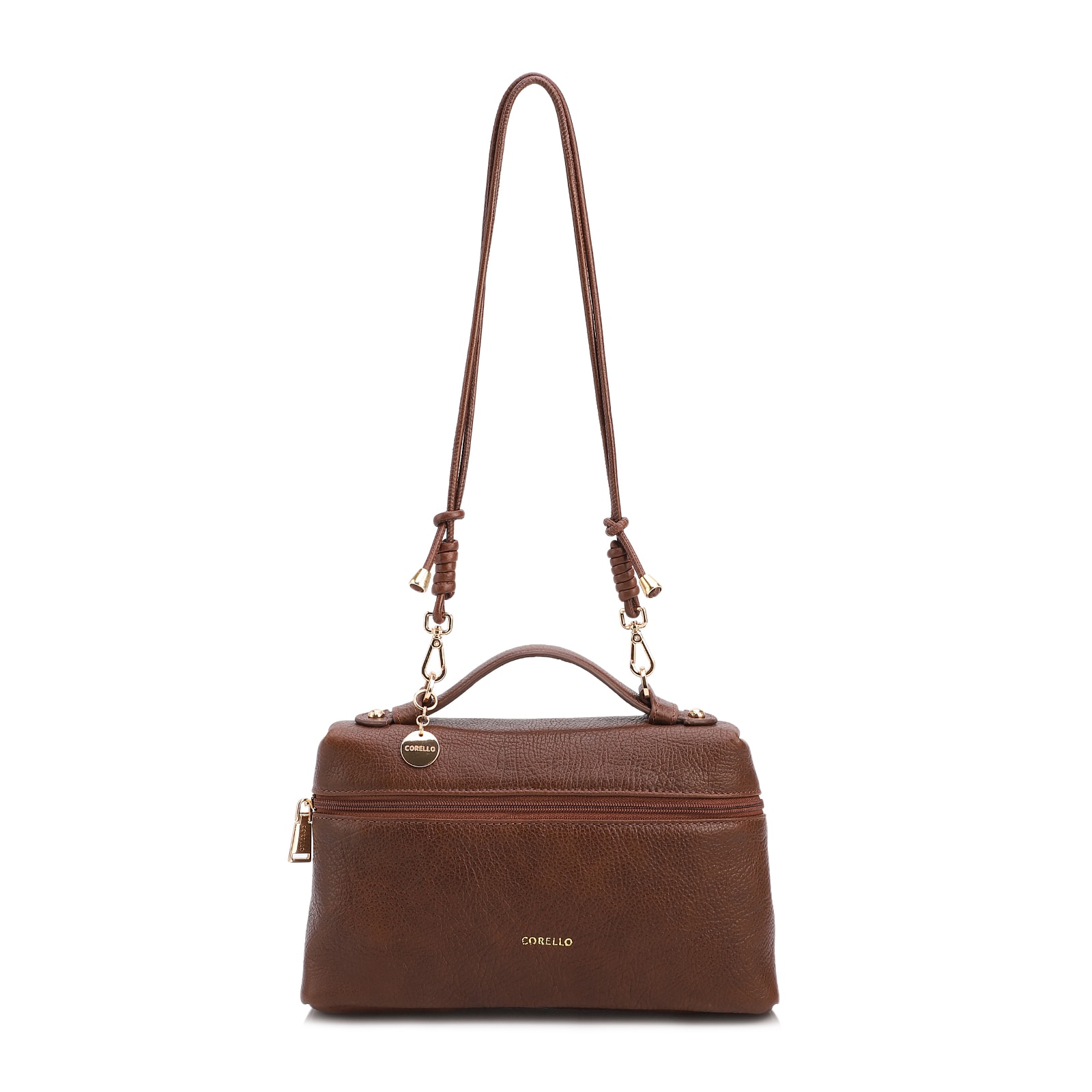  Bolsa De Ombro Pequena Couro Antique Marrom Zíper Frontal