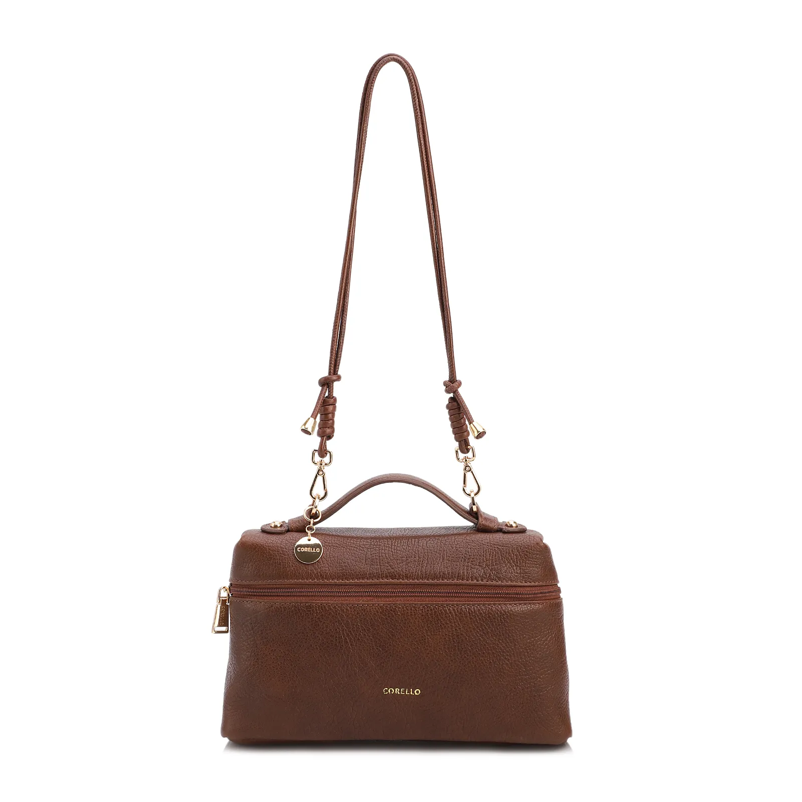 Bolsa De Ombro Pequena Couro Antique Marrom Zíper Frontal