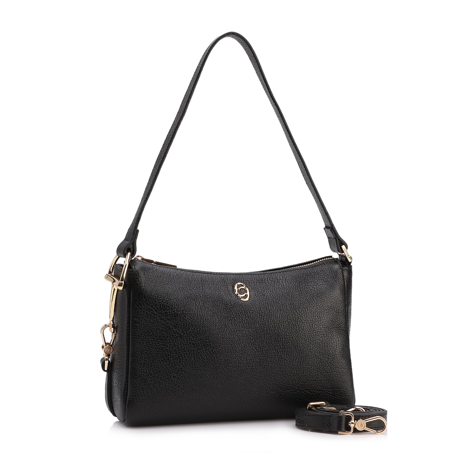 Bolsa De Ombro Pequena Couro Antique Preto Bridão Dourado Lateral