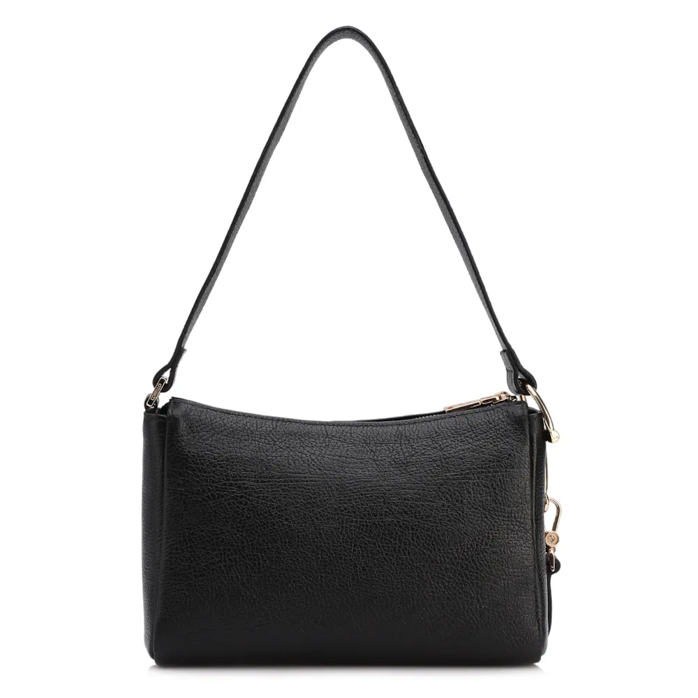 Bolsa De Ombro Pequena Couro Antique Preto Bridão Dourado Lateral - imagem 3