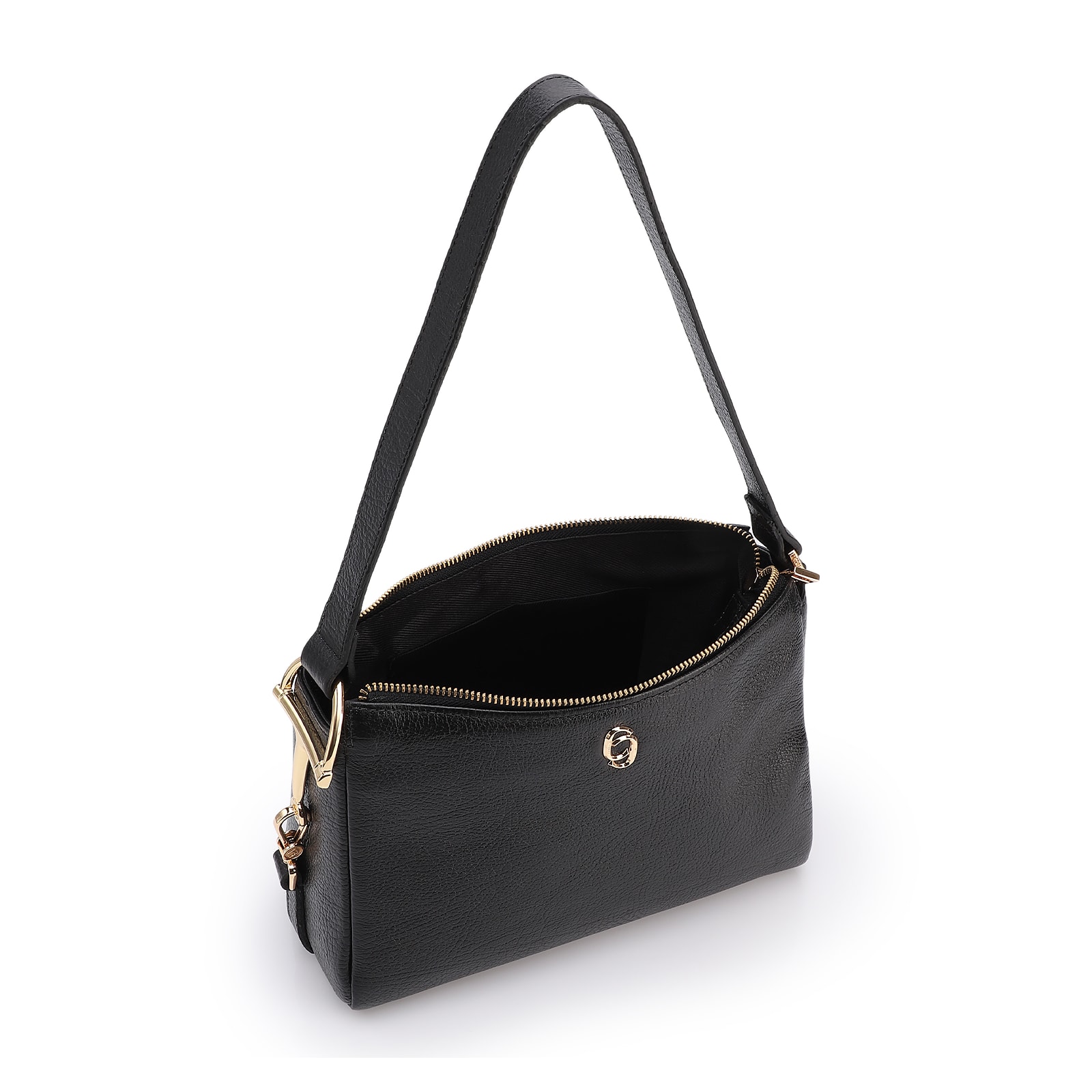 Bolsa De Ombro Pequena Couro Antique Preto Bridão Dourado Lateral