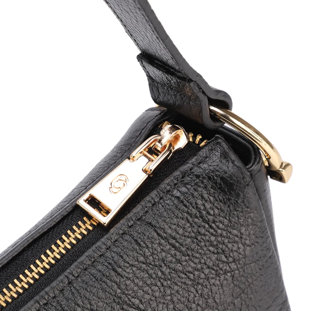 Bolsa De Ombro Pequena Couro Antique Preto Bridão Dourado Lateral - imagem 5