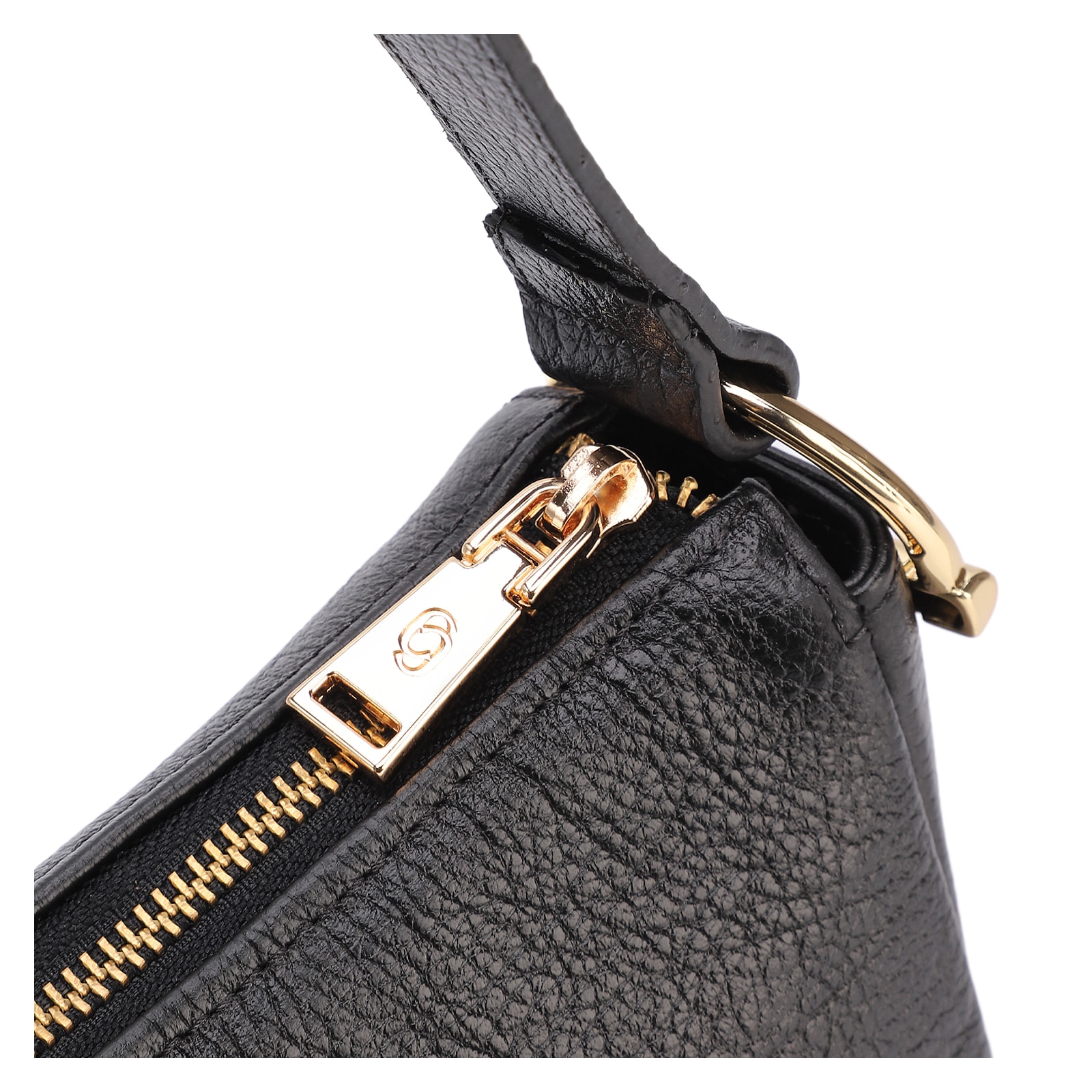 Bolsa De Ombro Pequena Couro Antique Preto Bridão Dourado Lateral
