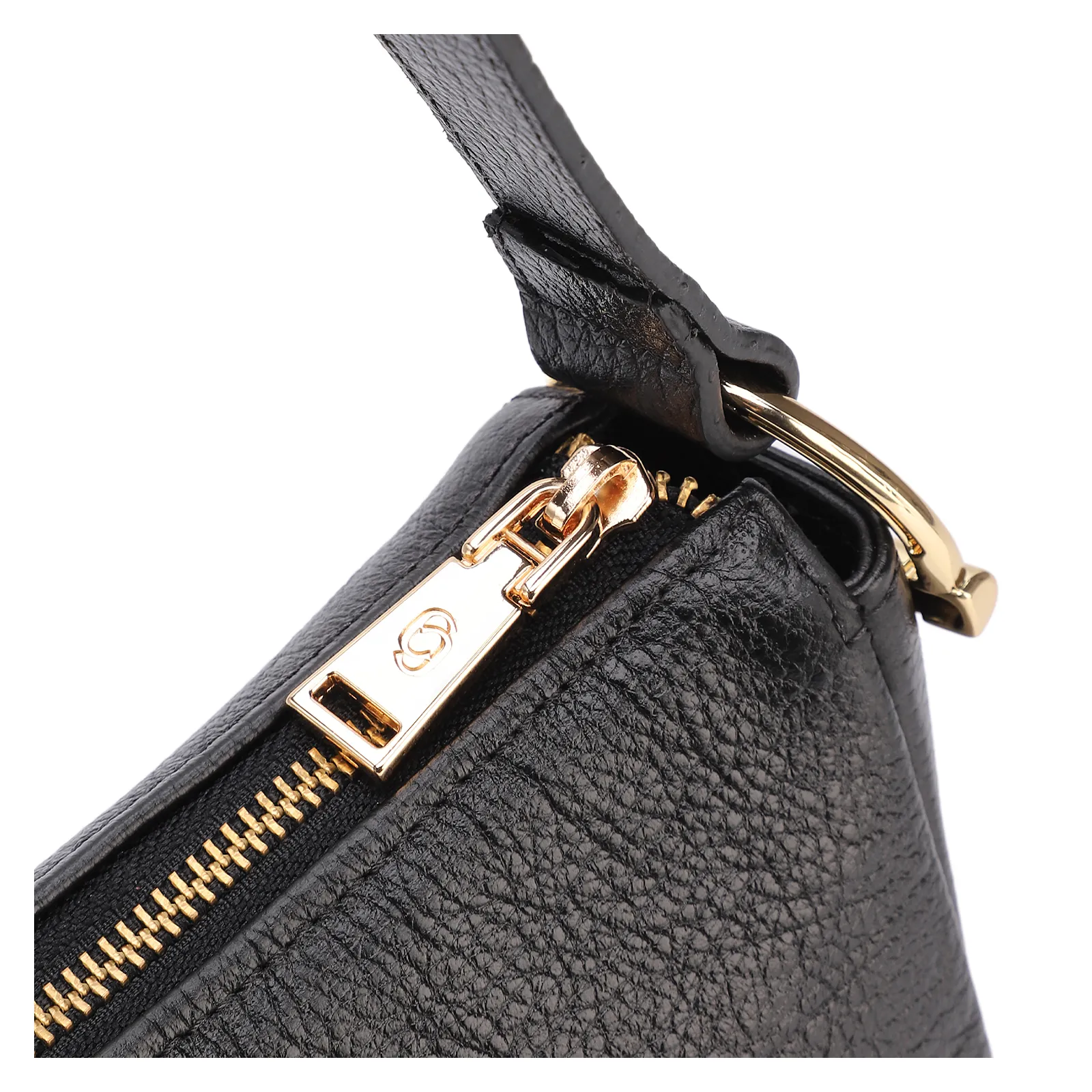 Bolsa De Ombro Pequena Couro Antique Preto Bridão Dourado Lateral