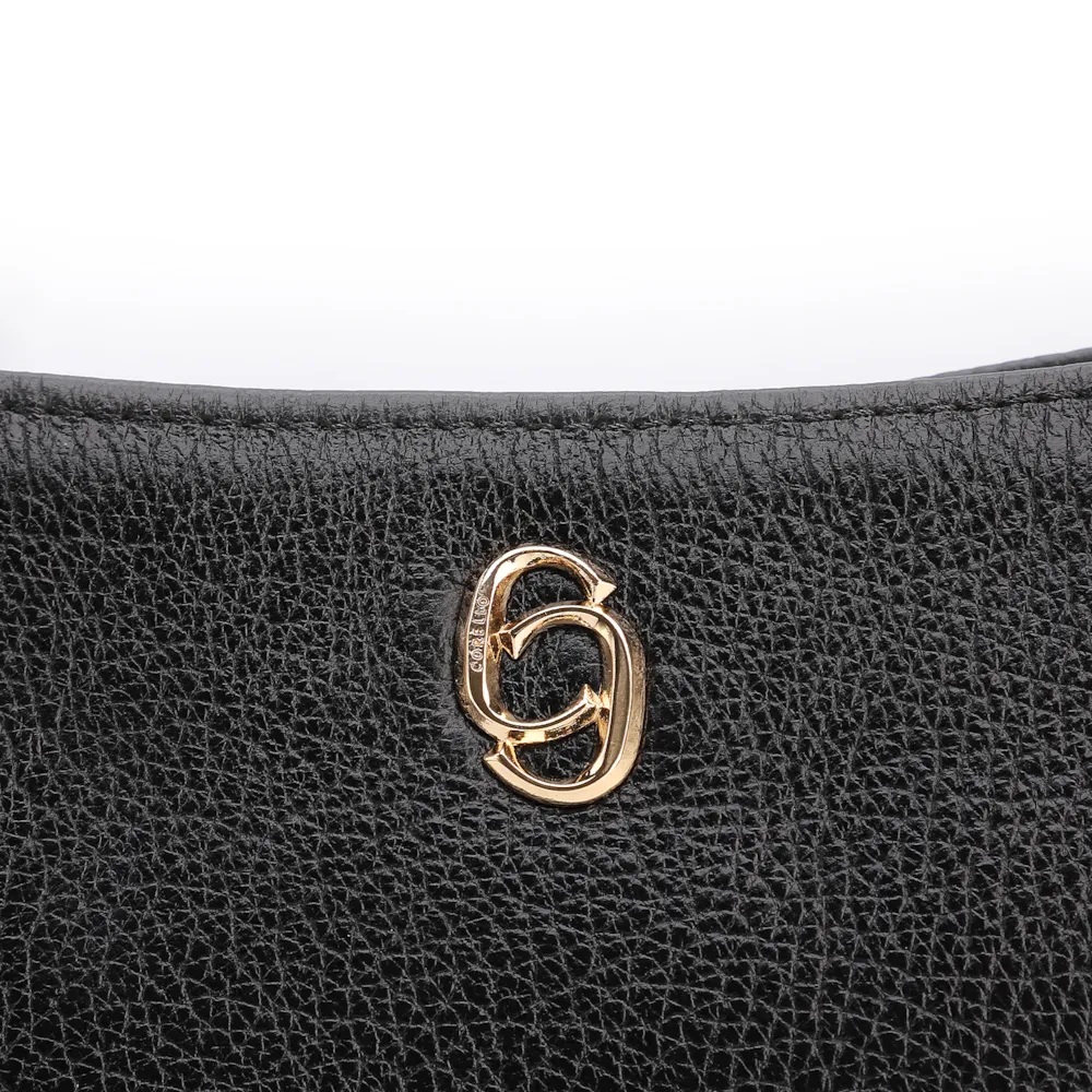 Bolsa De Ombro Pequena Couro Antique Preto Bridão Dourado Lateral - imagem 6