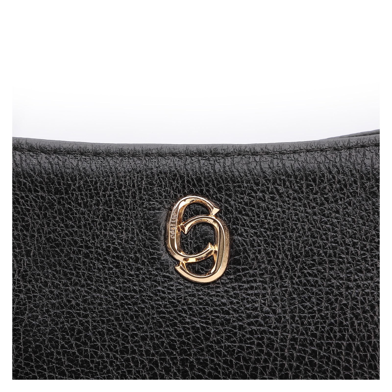 Bolsa De Ombro Pequena Couro Antique Preto Bridão Dourado Lateral