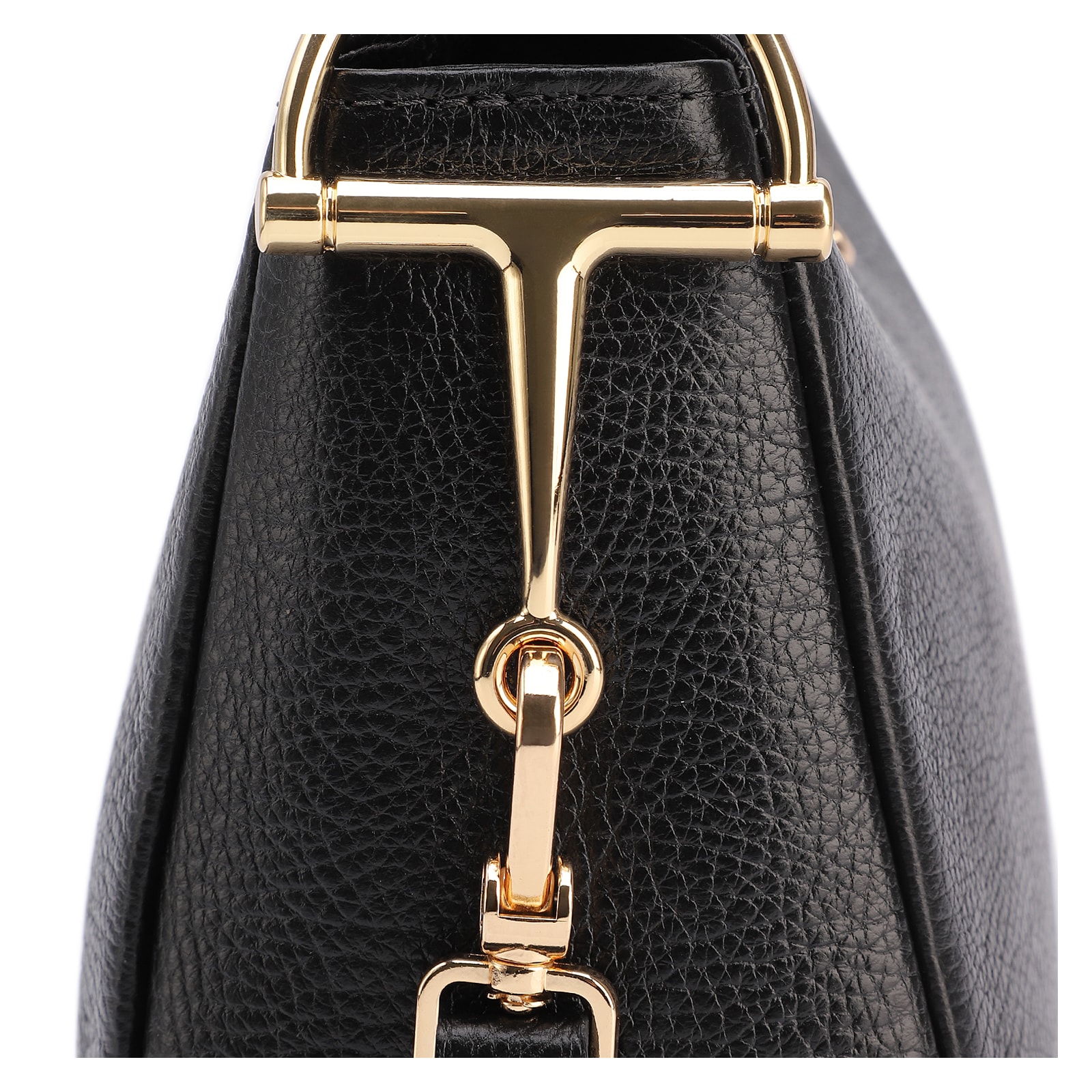 Bolsa De Ombro Pequena Couro Antique Preto Bridão Dourado Lateral