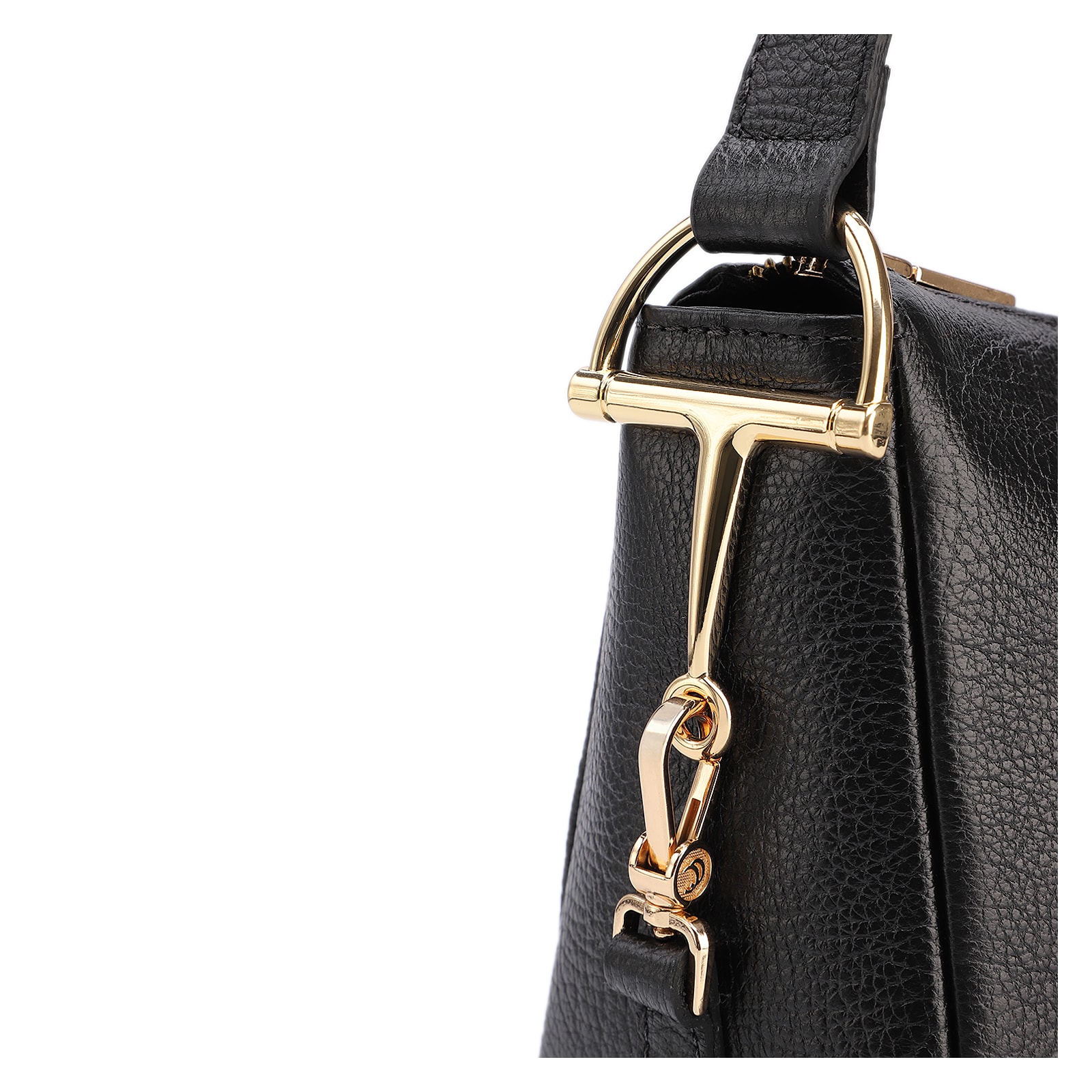 Bolsa De Ombro Pequena Couro Antique Preto Bridão Dourado Lateral