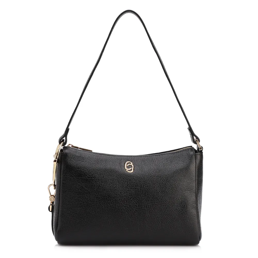 Bolsa De Ombro Pequena Couro Antique Preto Bridão Dourado Lateral